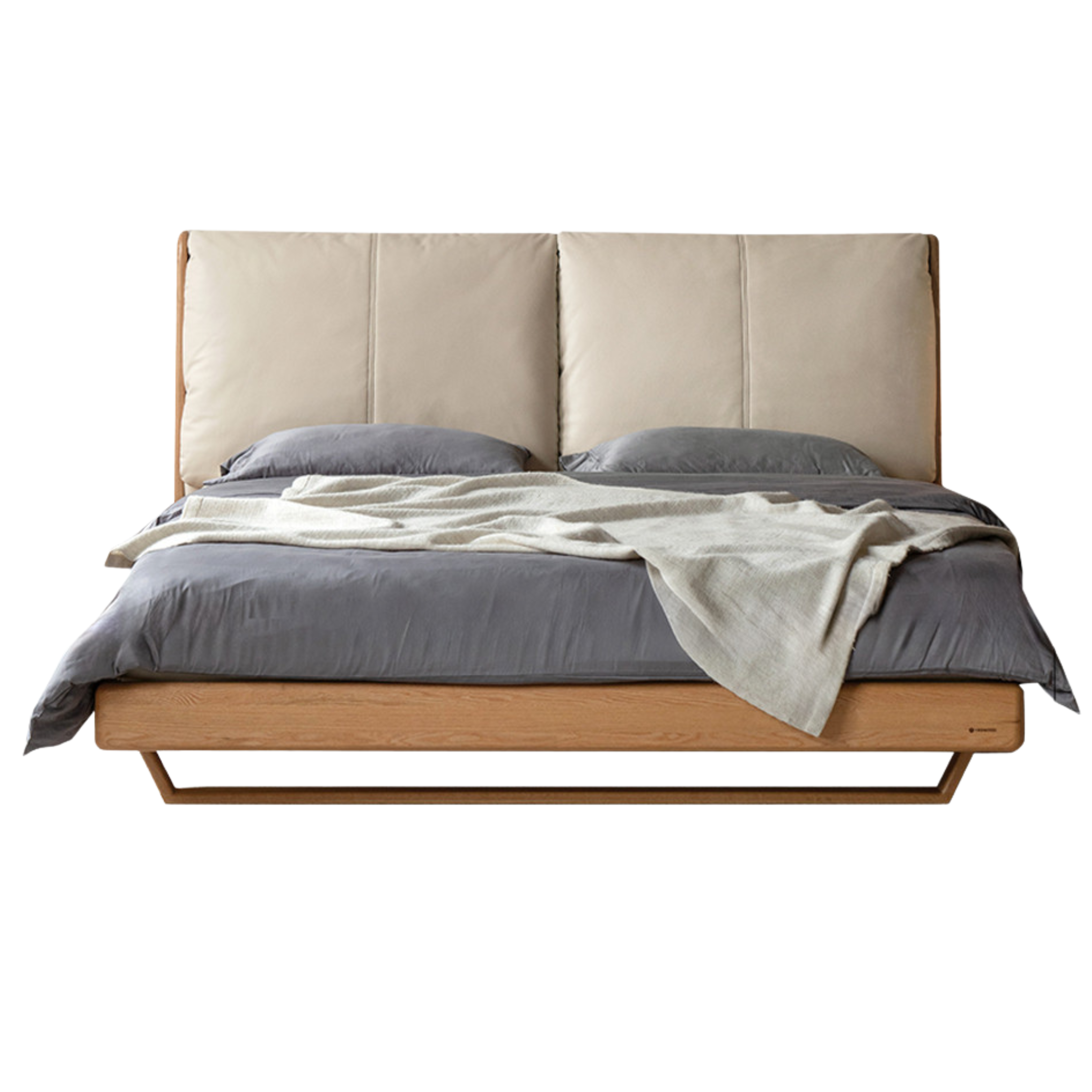 Oak, Ash Solid Wood Leather Soft Suspended Bed Italian Light Luxury