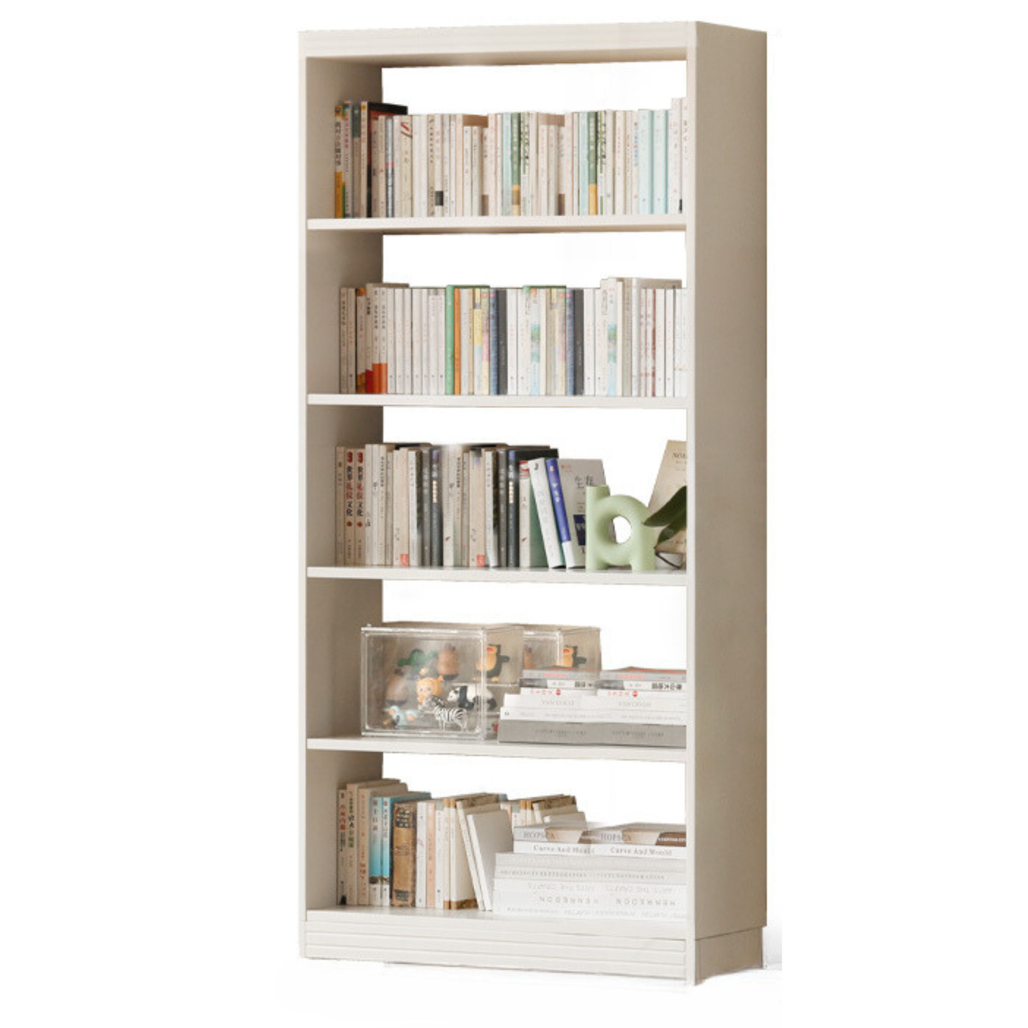 Poplar, Rubber Solid Wood Bookshelf Wall-To-Ceiling Shelf White Cream Style