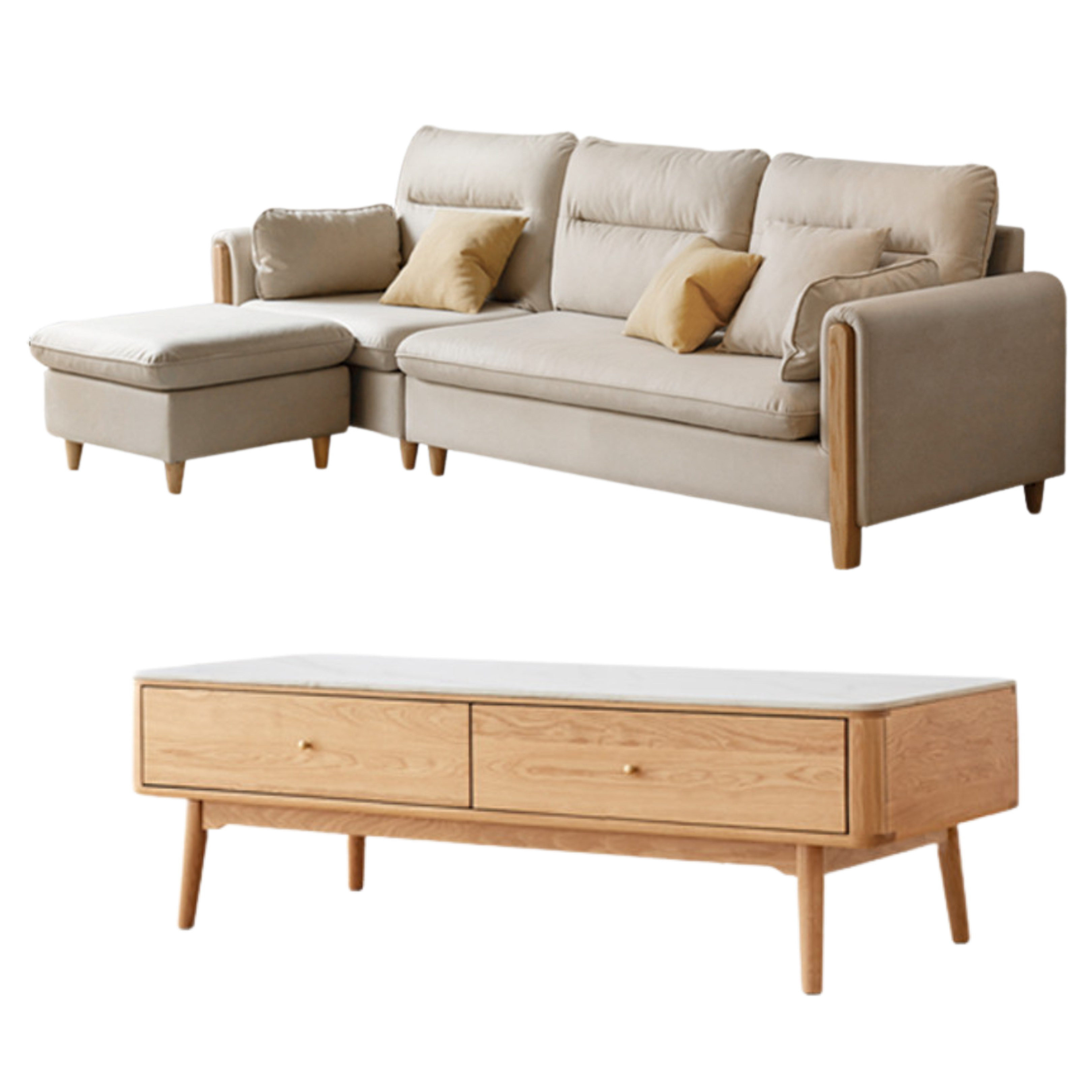 Luxury fabric sofa oak solid wood)