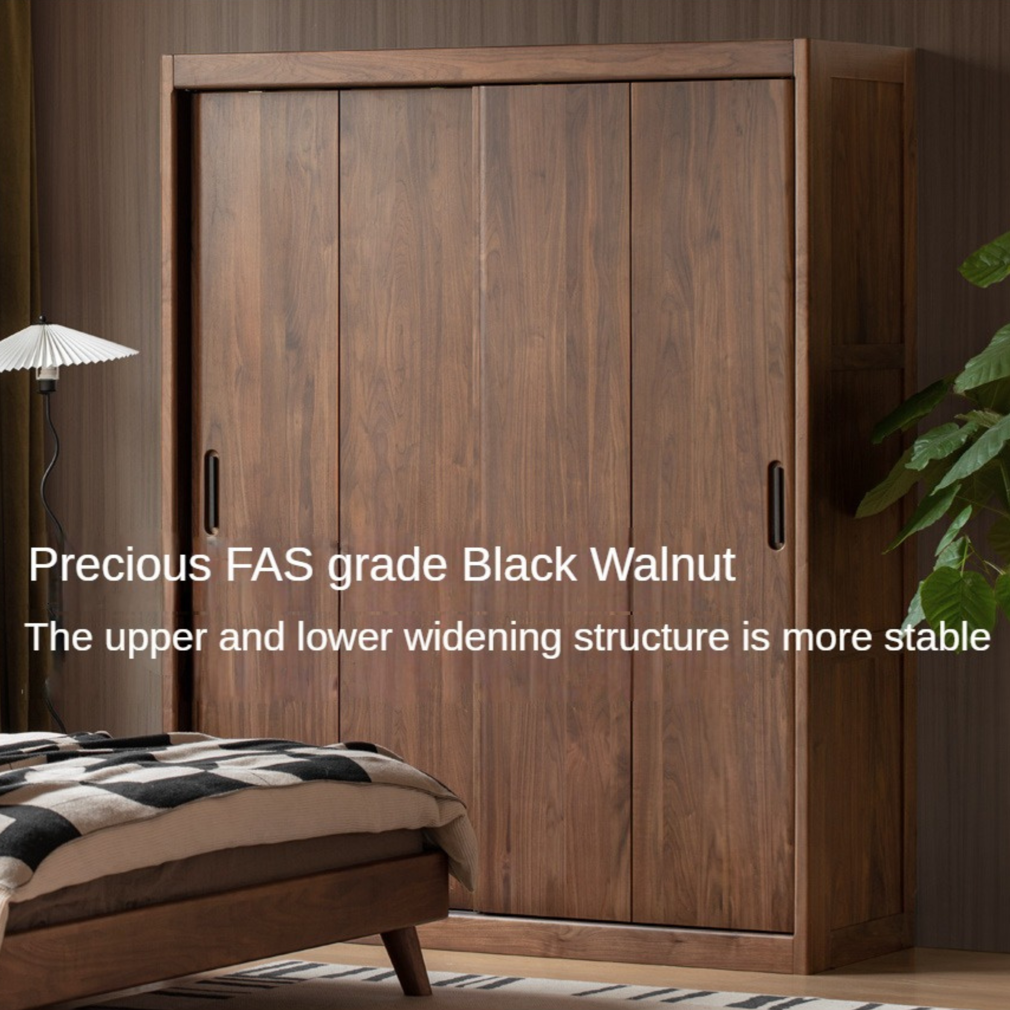 Black Walnut Solid Wood Wardrobe Sliding Door