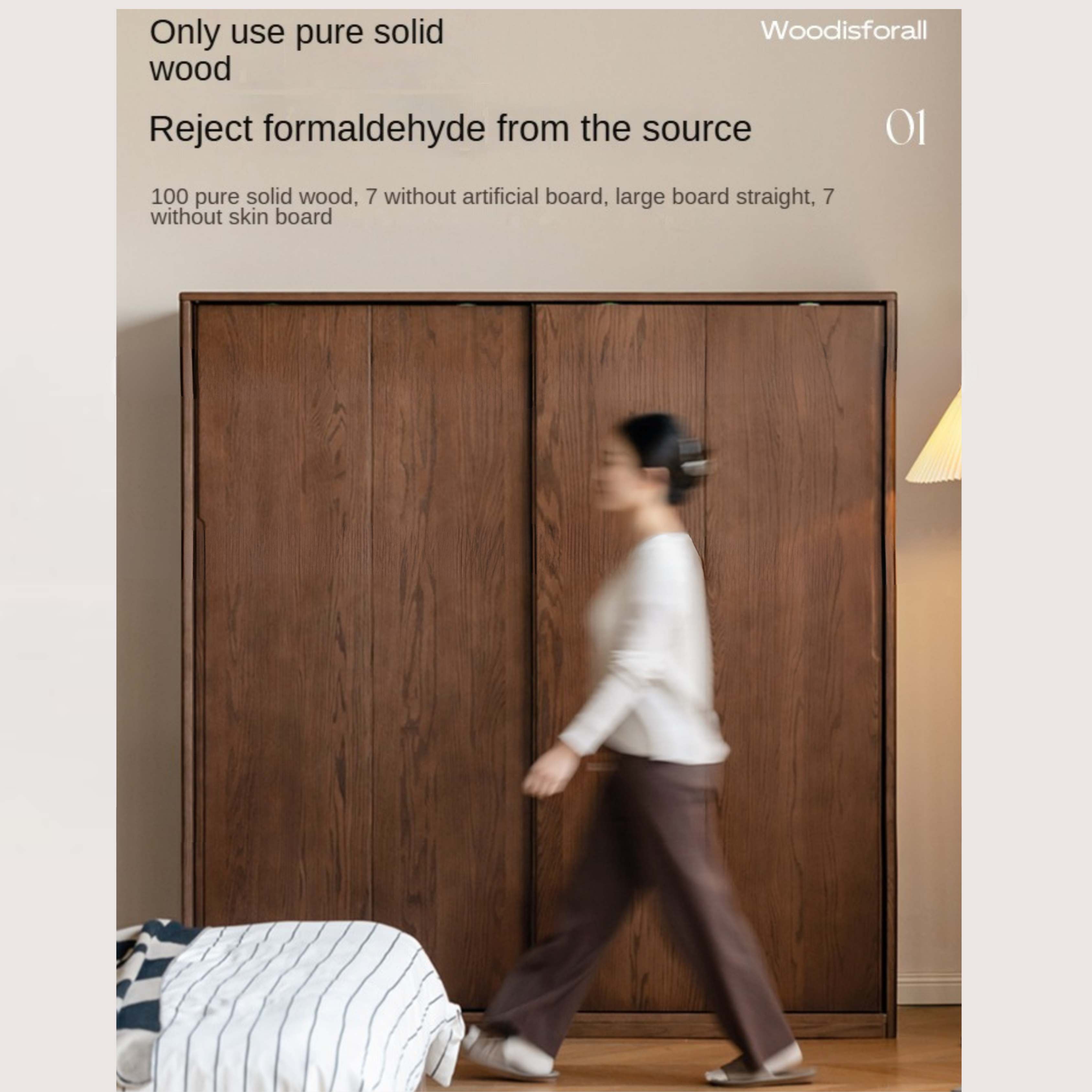 Oak Solid Wood Sliding Door Modern Wardrobe