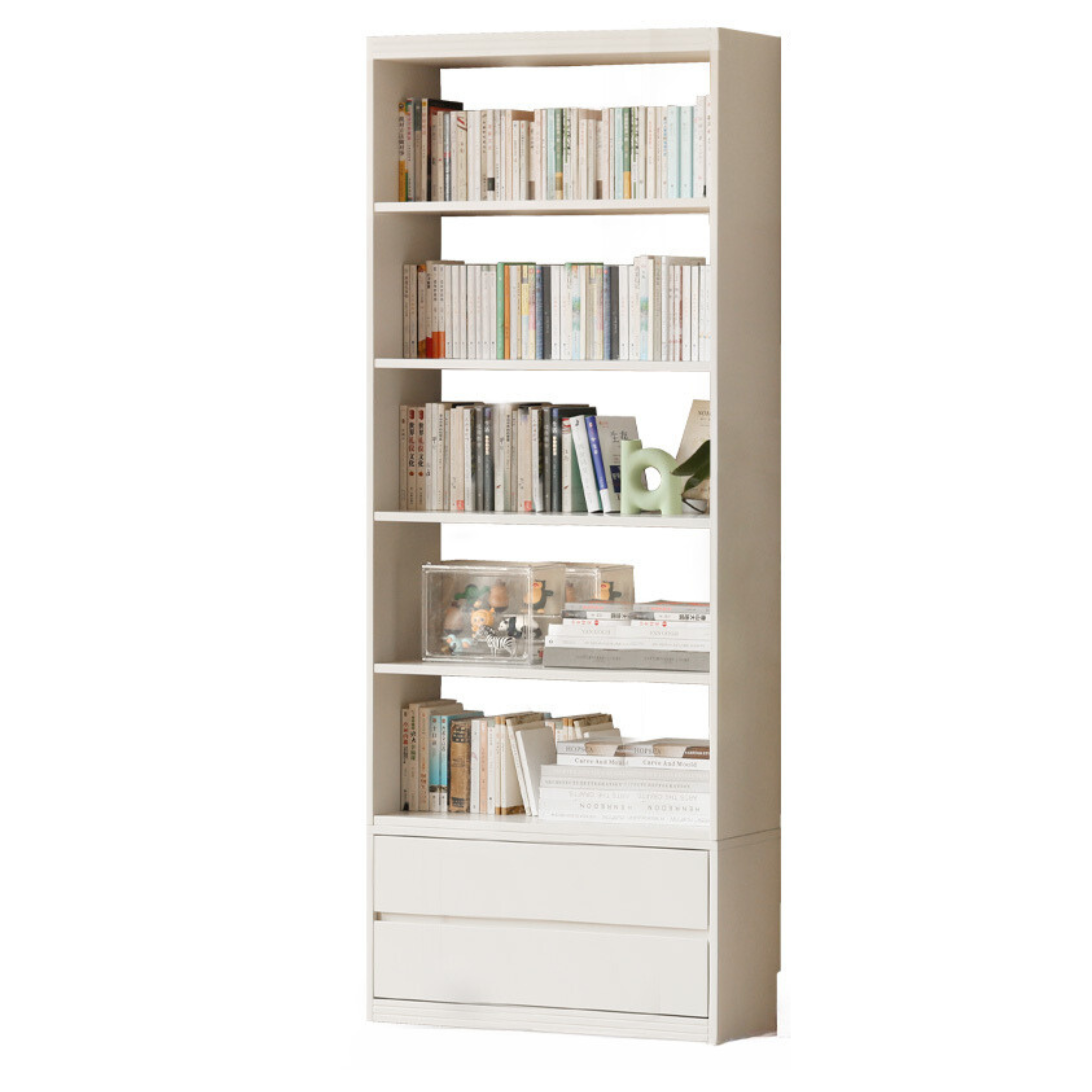 Poplar, Rubber Solid Wood Bookshelf Wall-To-Ceiling Shelf White Cream Style