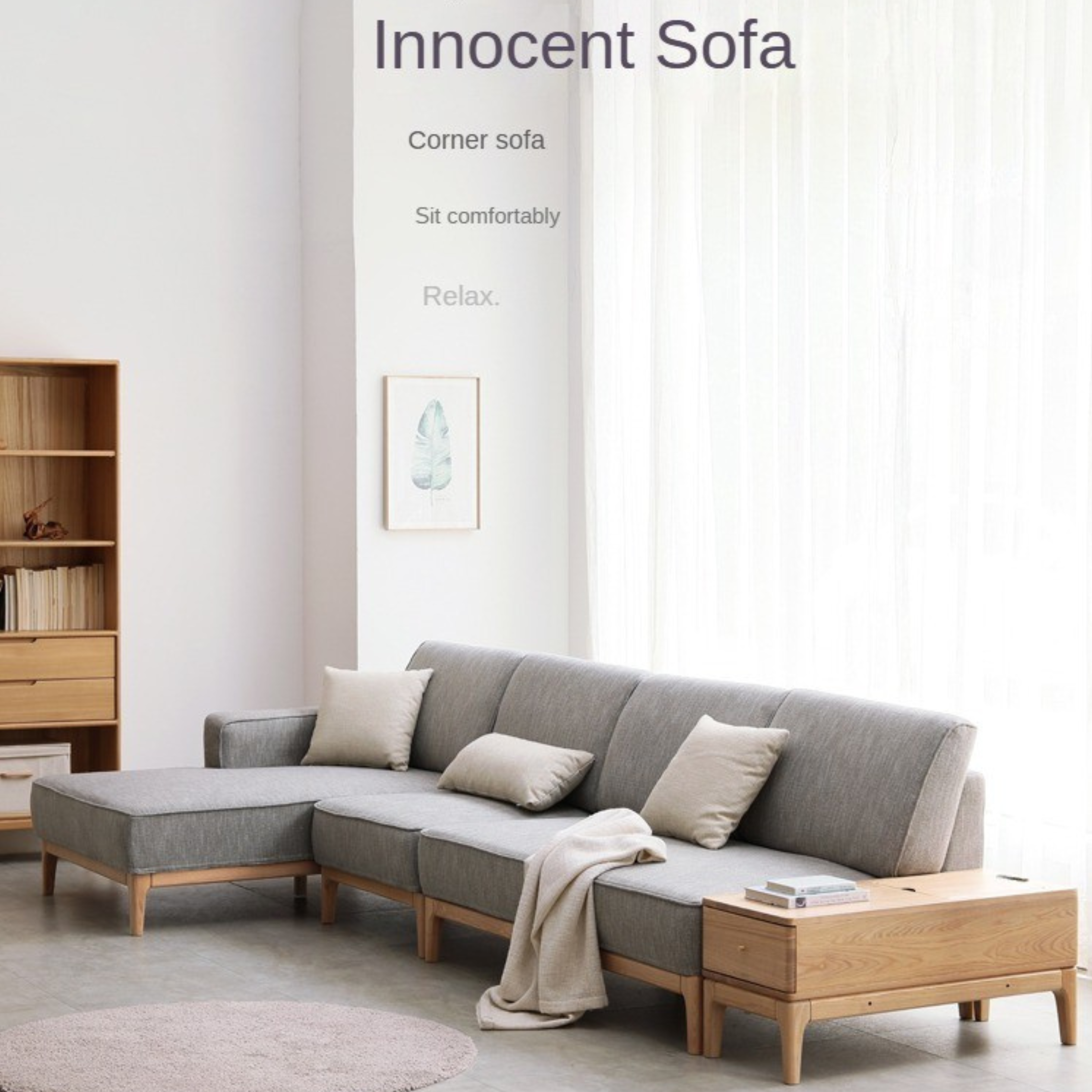 Ash Solid Wood Fabric Corner Sofa Modern Simple