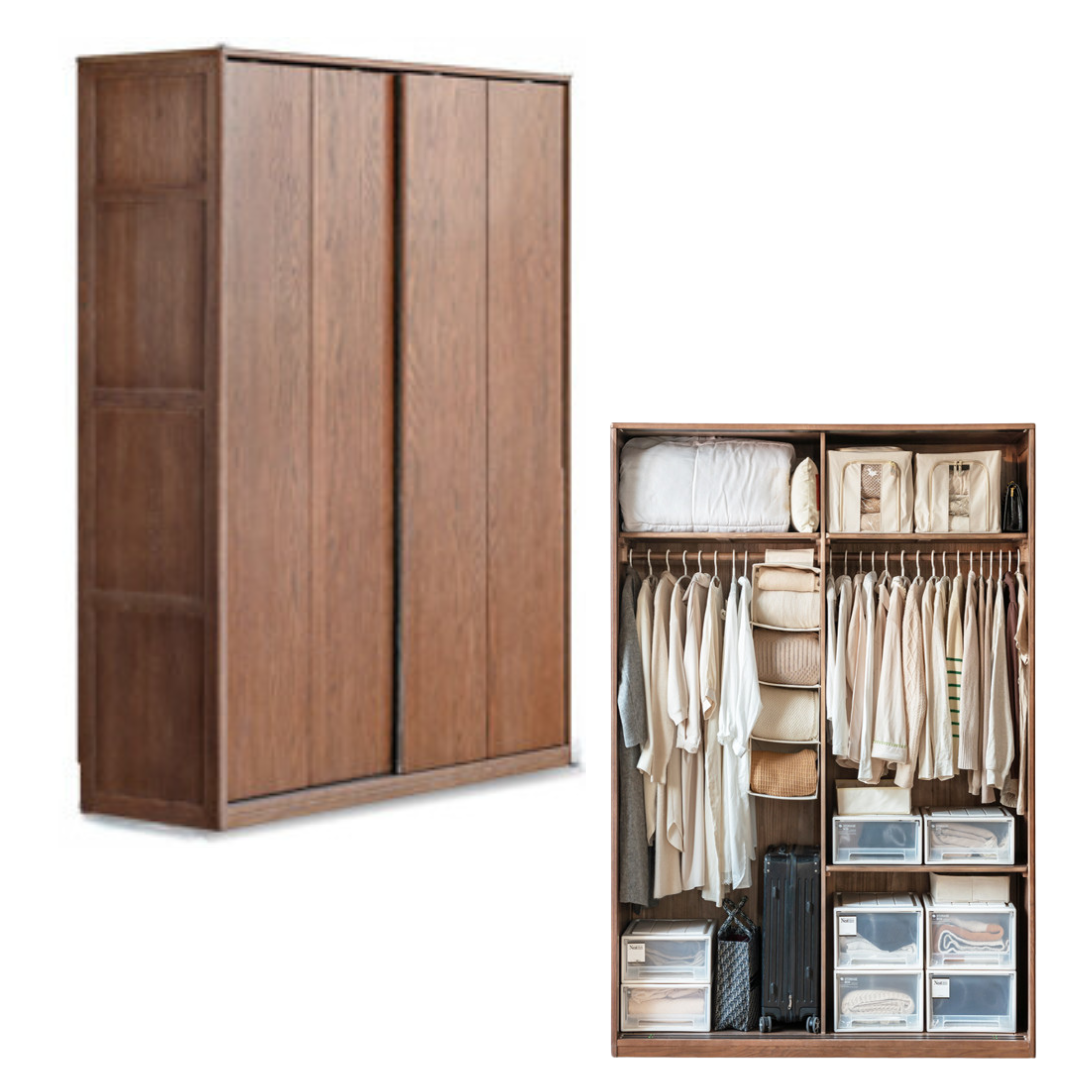 Oak Solid Wood Sliding Door Modern Wardrobe