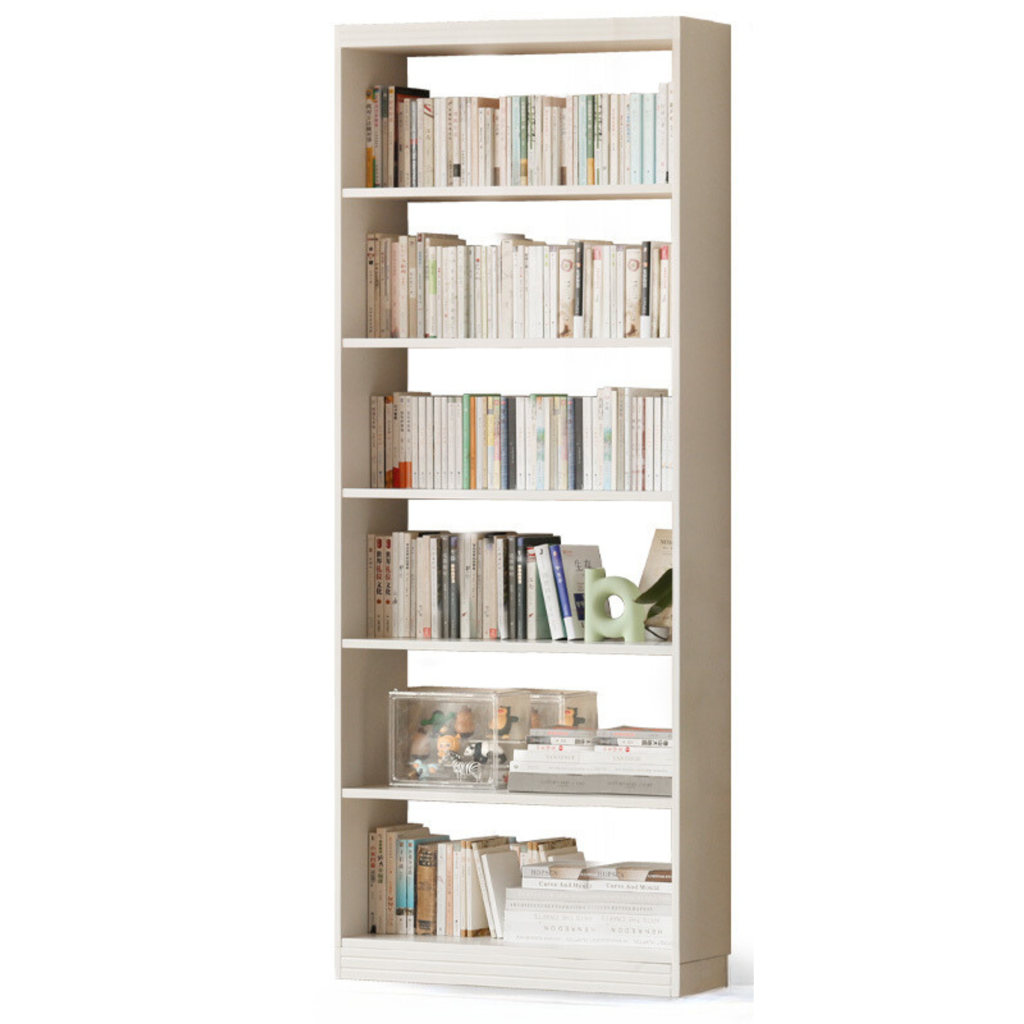 Poplar, Rubber Solid Wood Bookshelf Wall-To-Ceiling Shelf White Cream Style