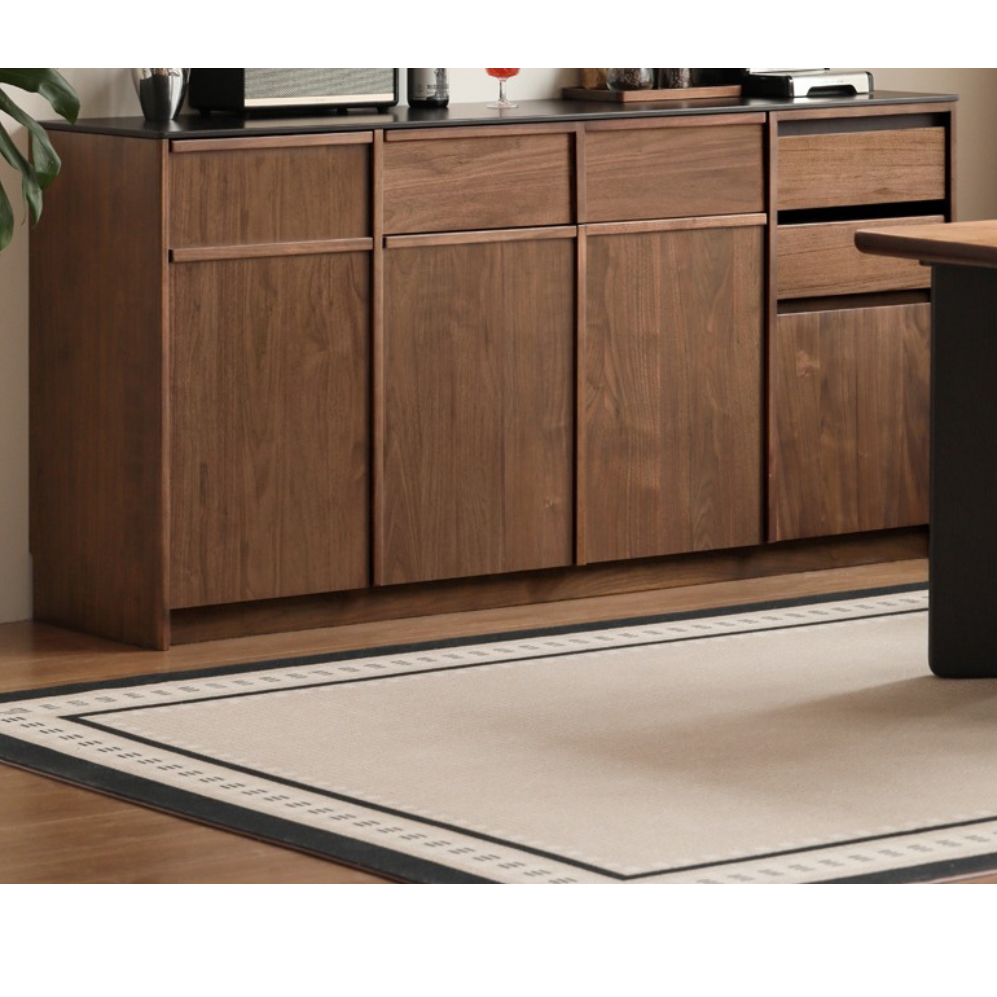 Black Walnut Solid Wood Dining Sideboard Rock Board Light Luxury