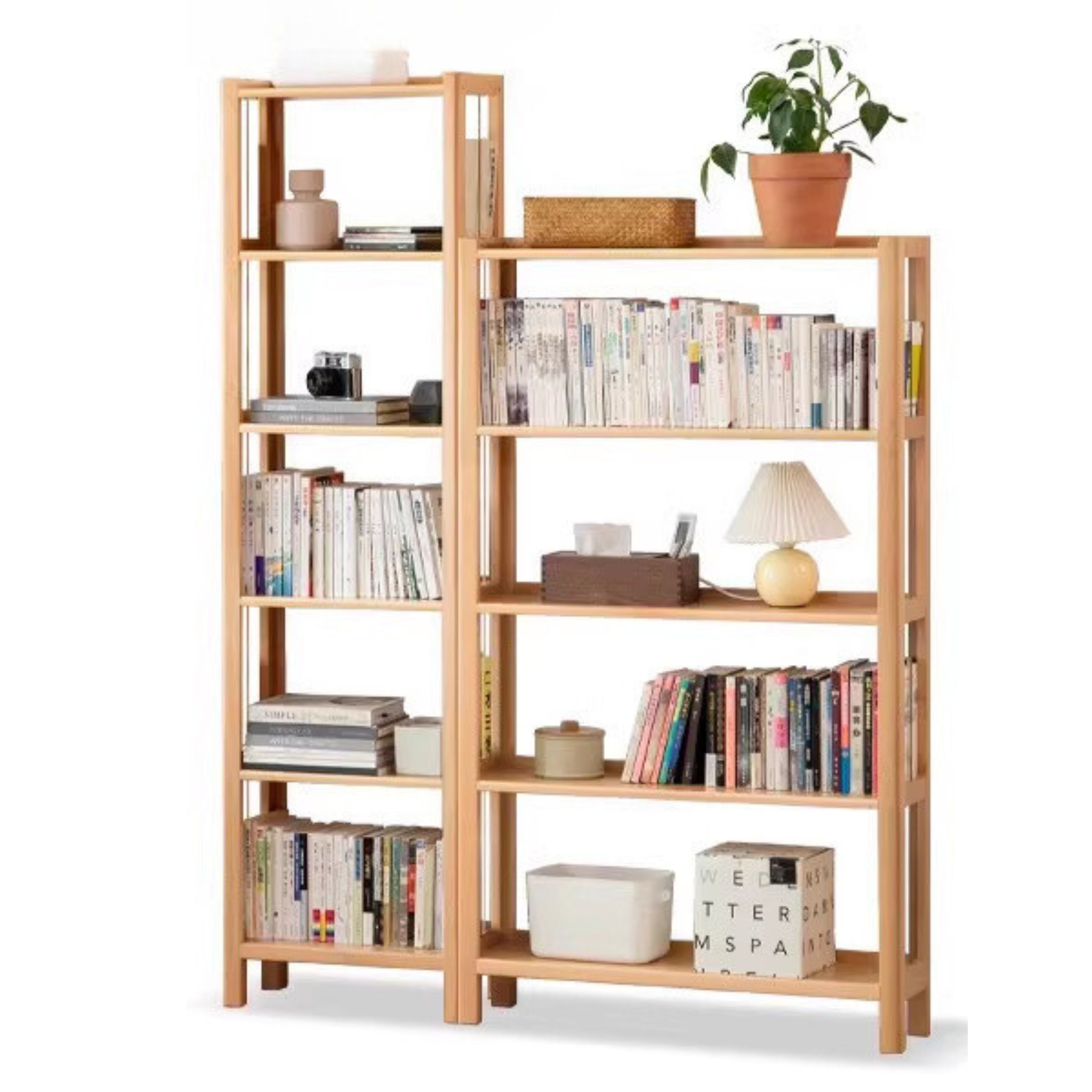 Beech Solid Wood Bookshelf, Storage Rack