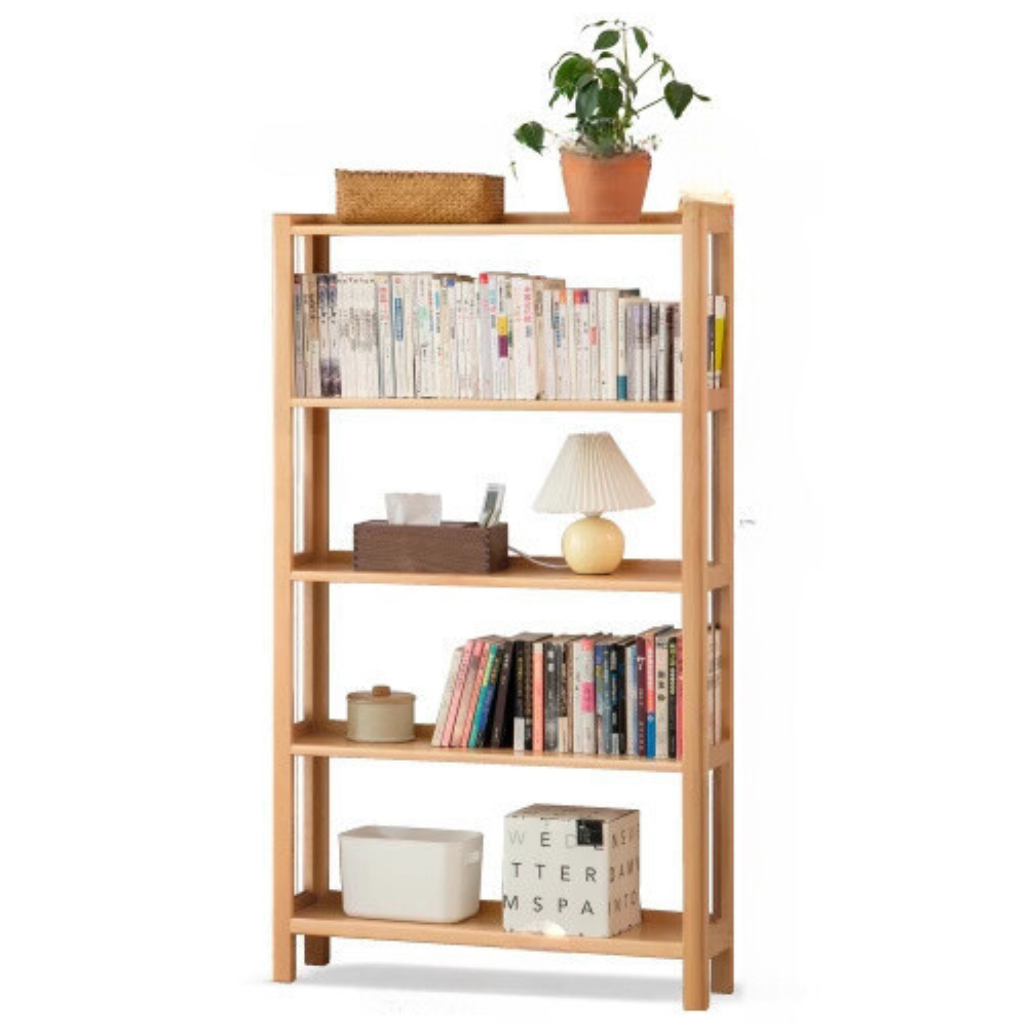 Beech Solid Wood Bookshelf, Storage Rack