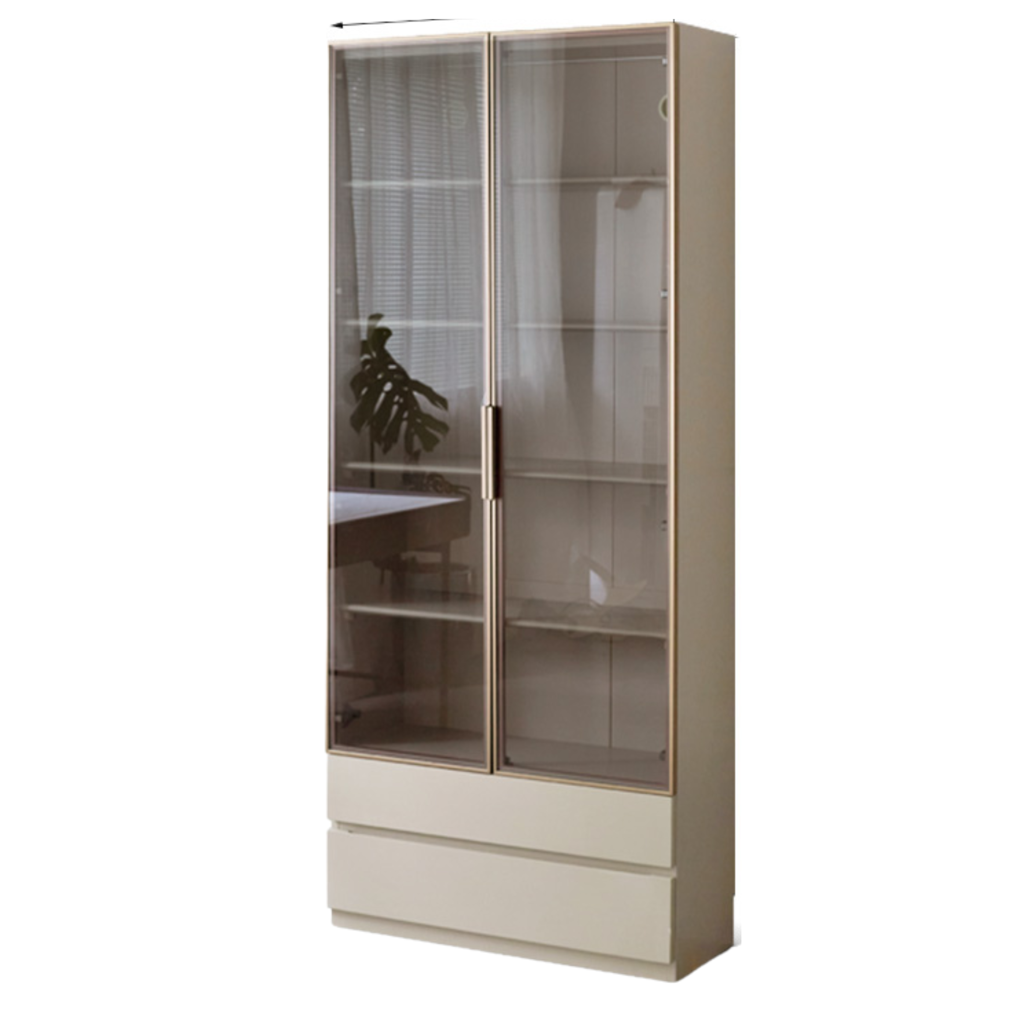 Poplar Solid Wood Combination Bookcase, Glass Door Cabinet