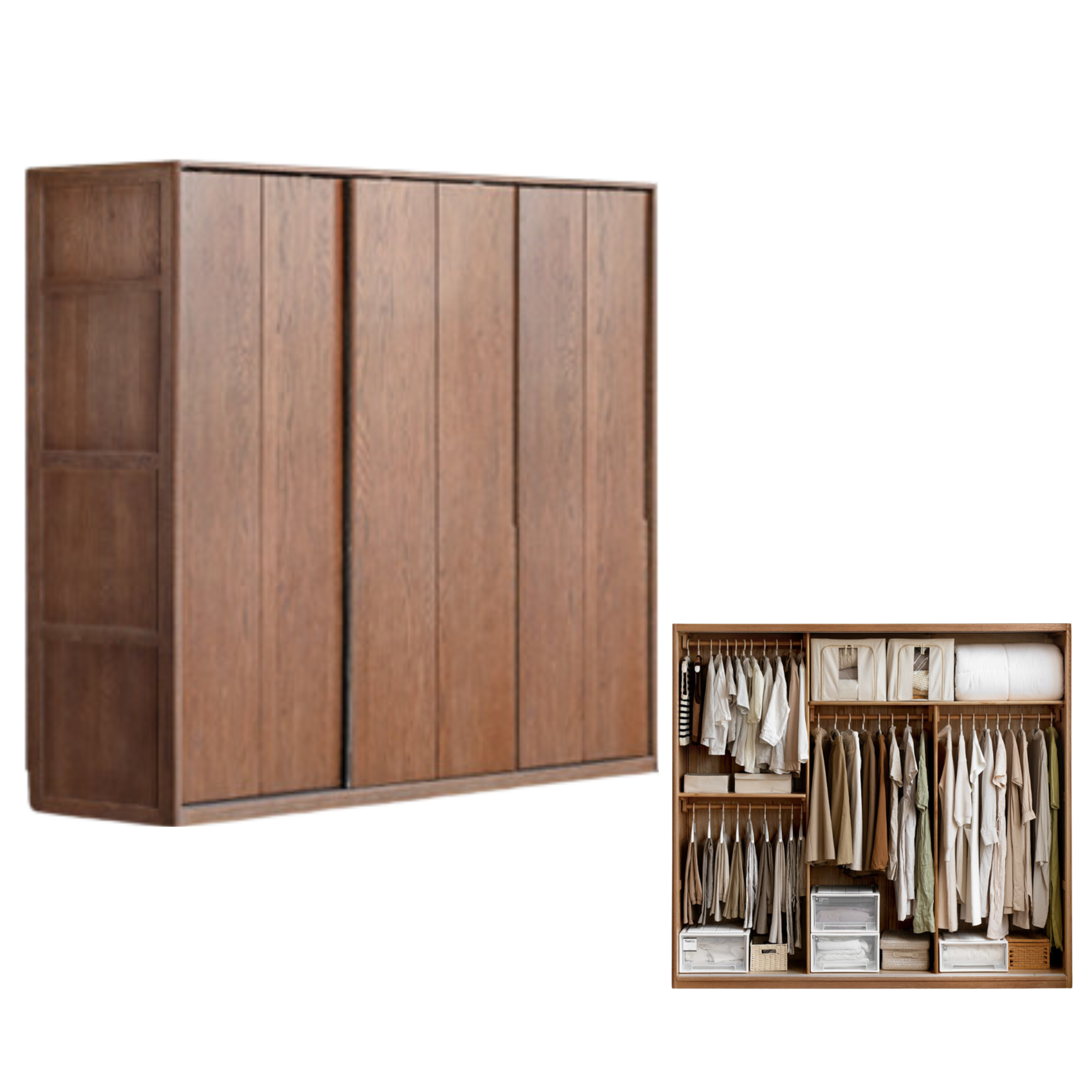 Oak Solid Wood Sliding Door Modern Wardrobe