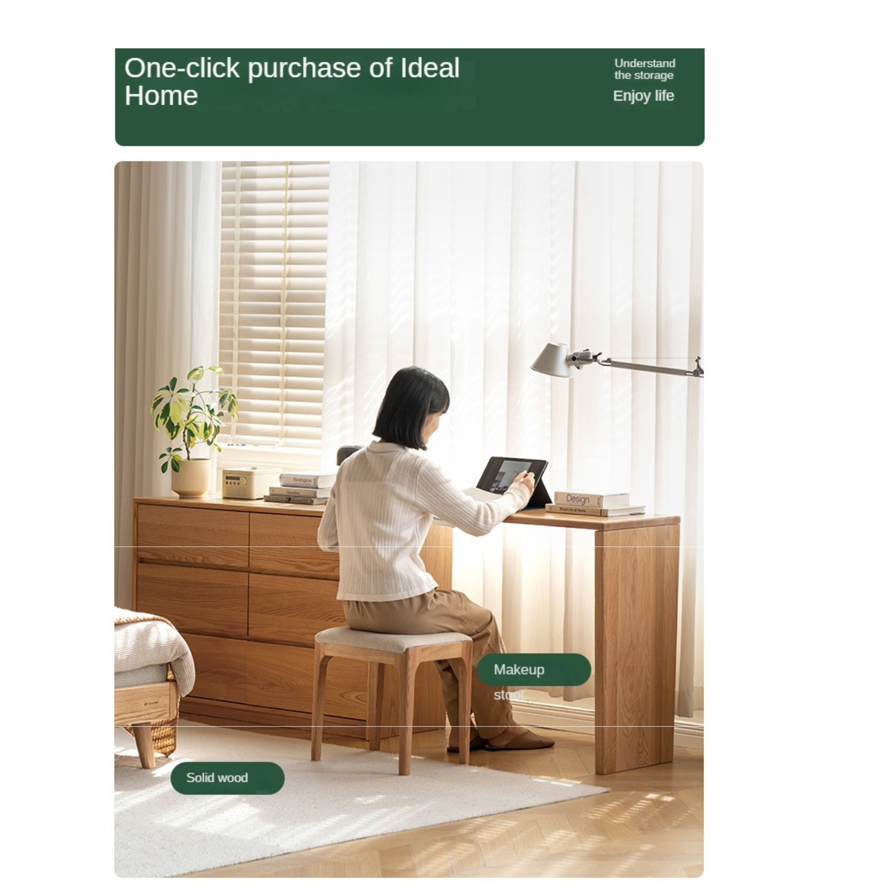 Oak Solid Wood Dressing Table L-Shaped Corner