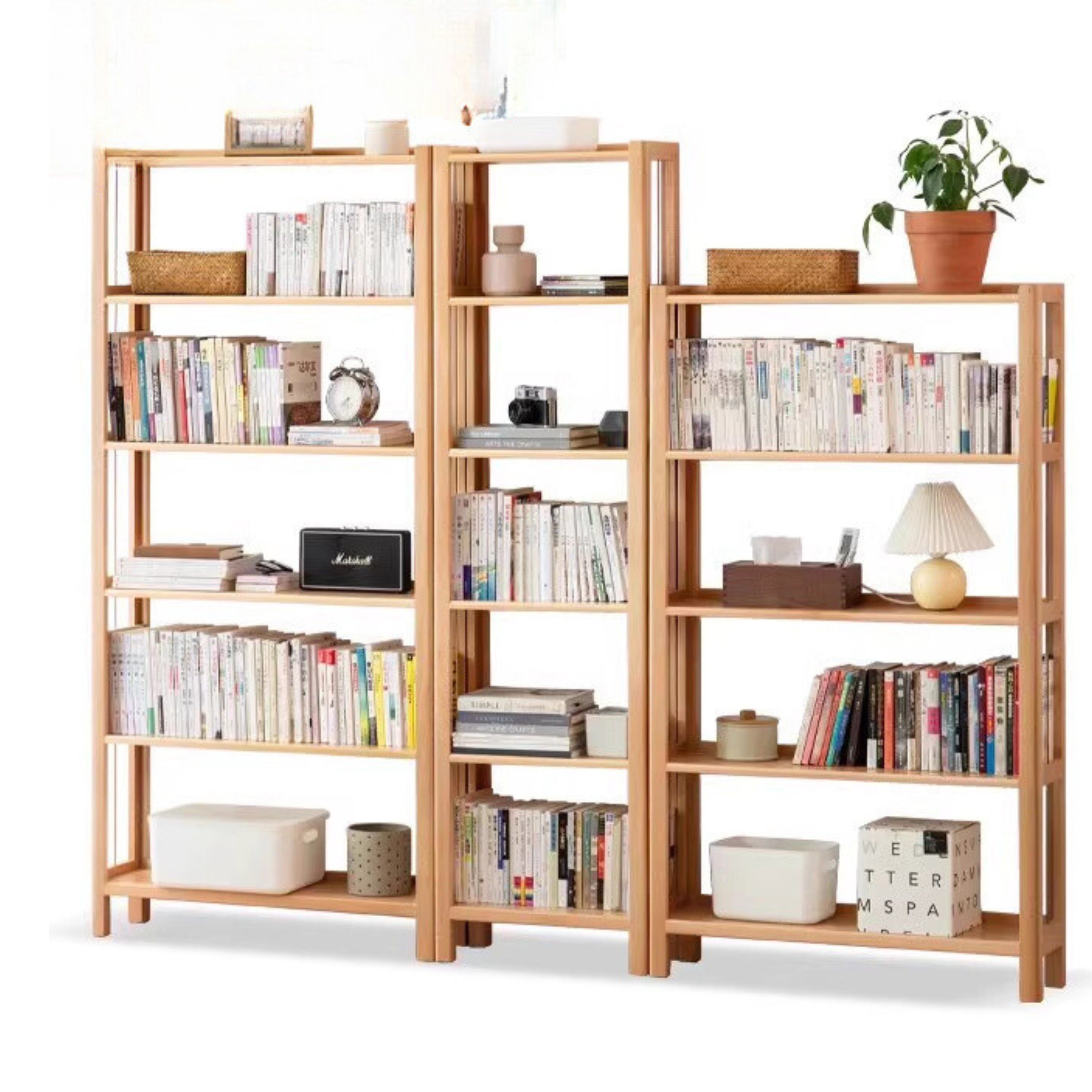 Beech Solid Wood Bookshelf, Storage Rack