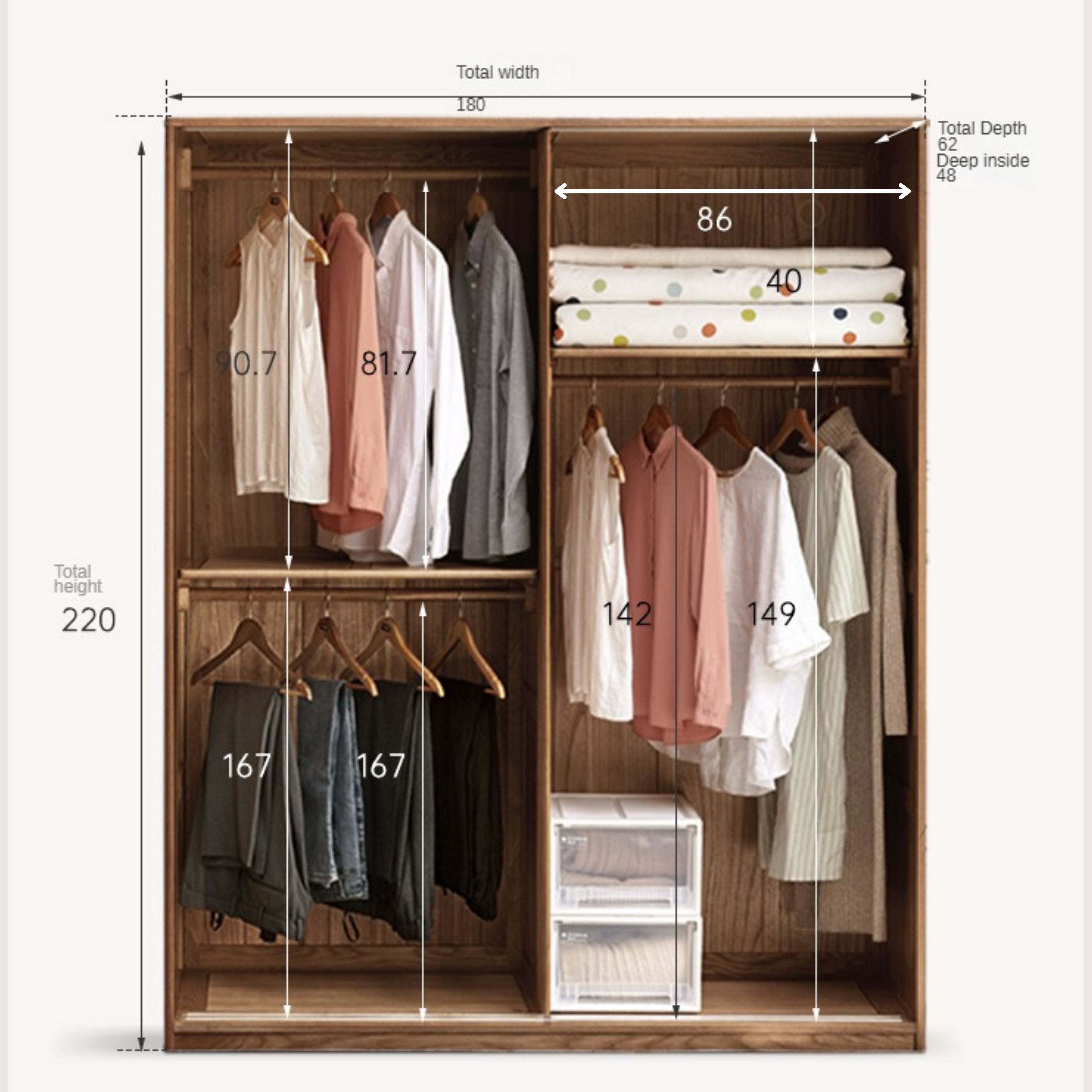 Oak Solid Wood Sliding Door Modern Wardrobe