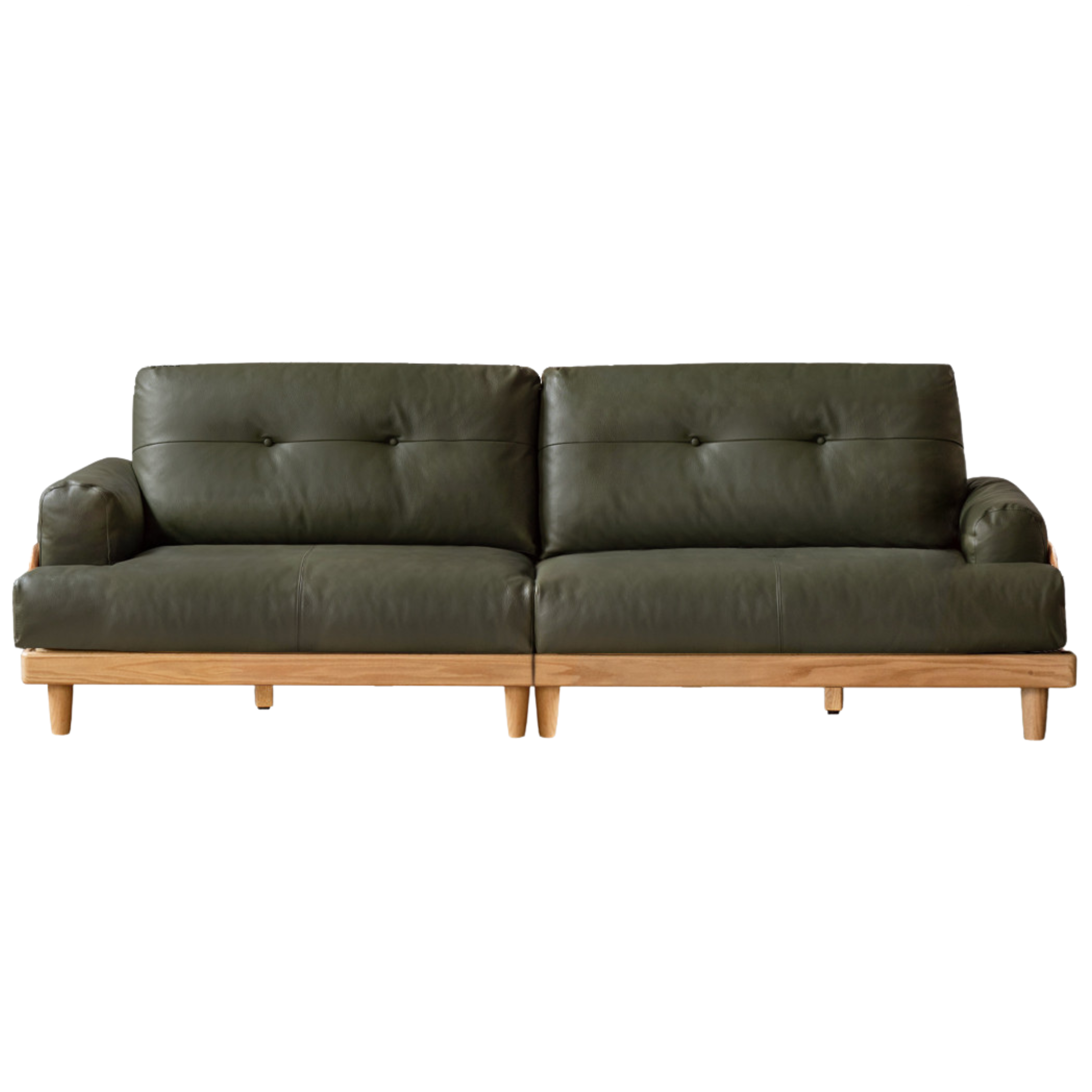 Oak Solid Wood Leather, Fabric High Back Sofa.