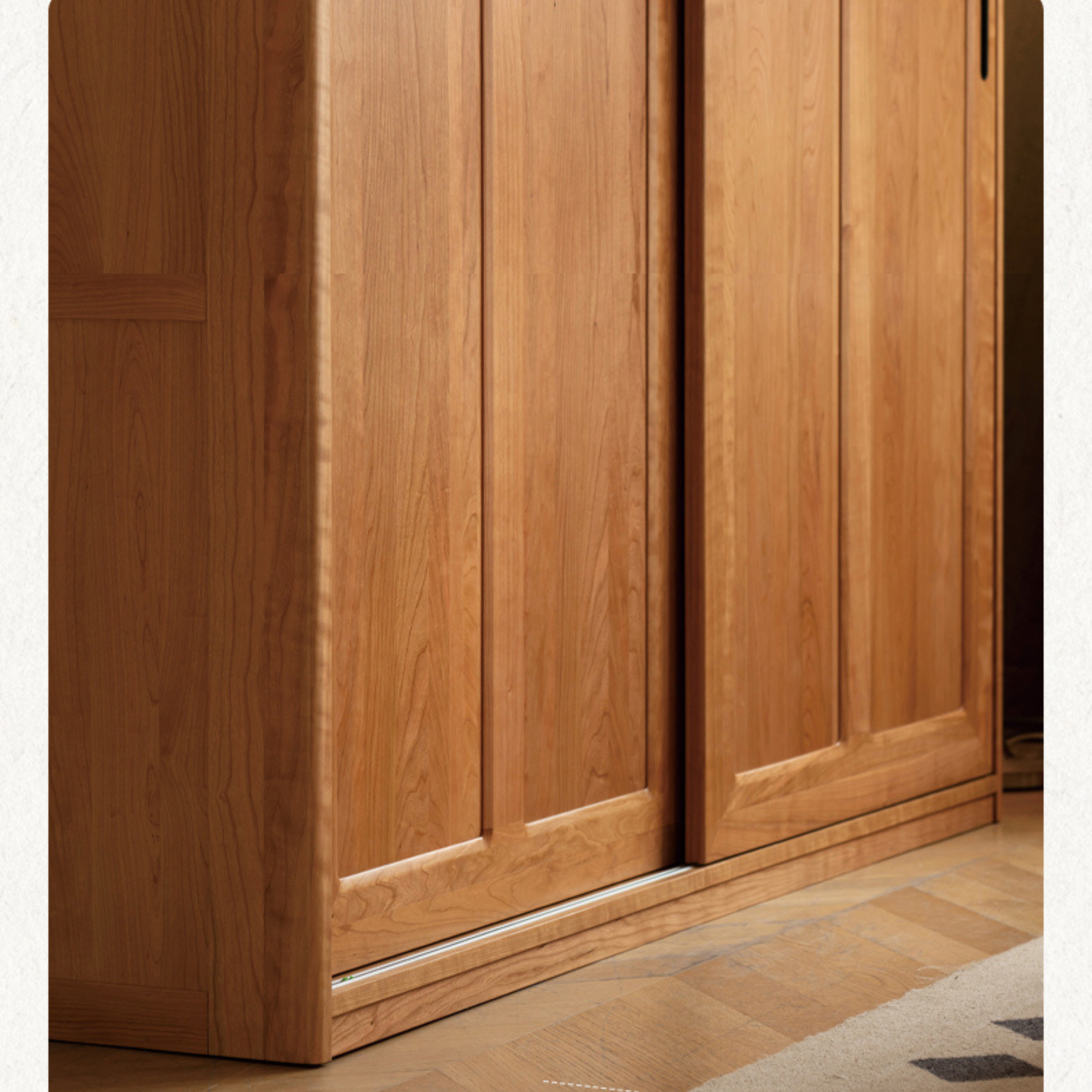 Cherry Solid Wood Retro Sliding Door Wardrobe