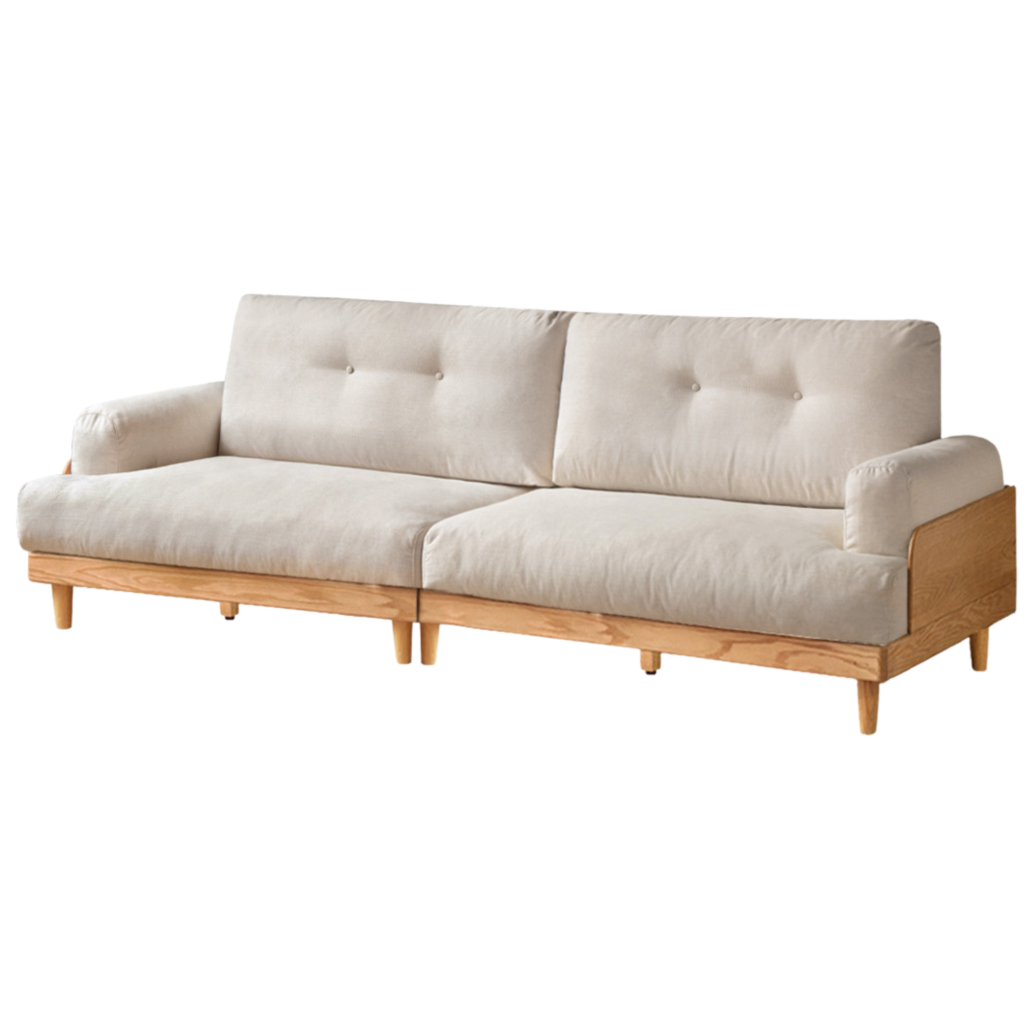 Oak Solid Wood Leather, Fabric High Back Sofa.