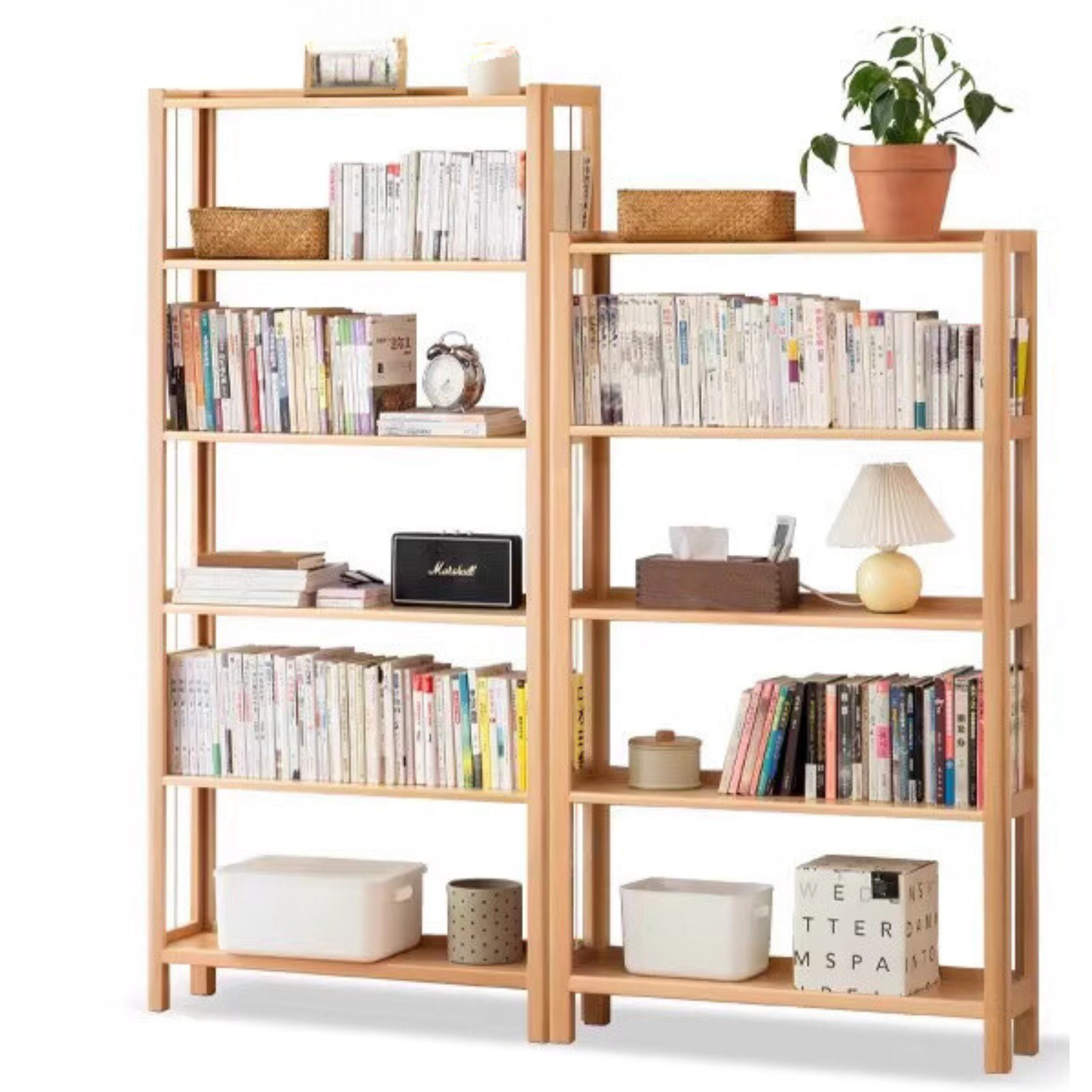Beech Solid Wood Bookshelf, Storage Rack