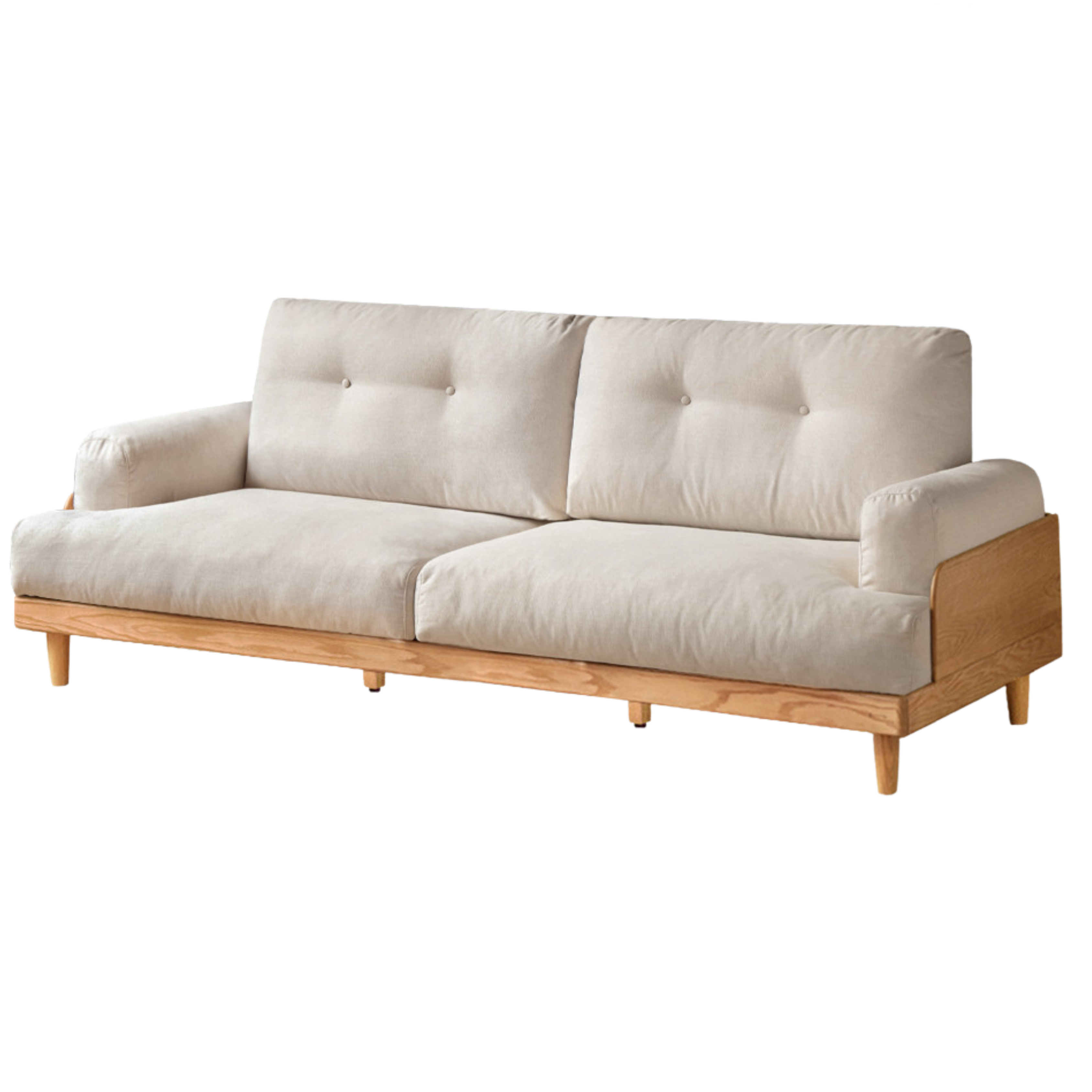 Oak Solid Wood Leather, Fabric High Back Sofa.