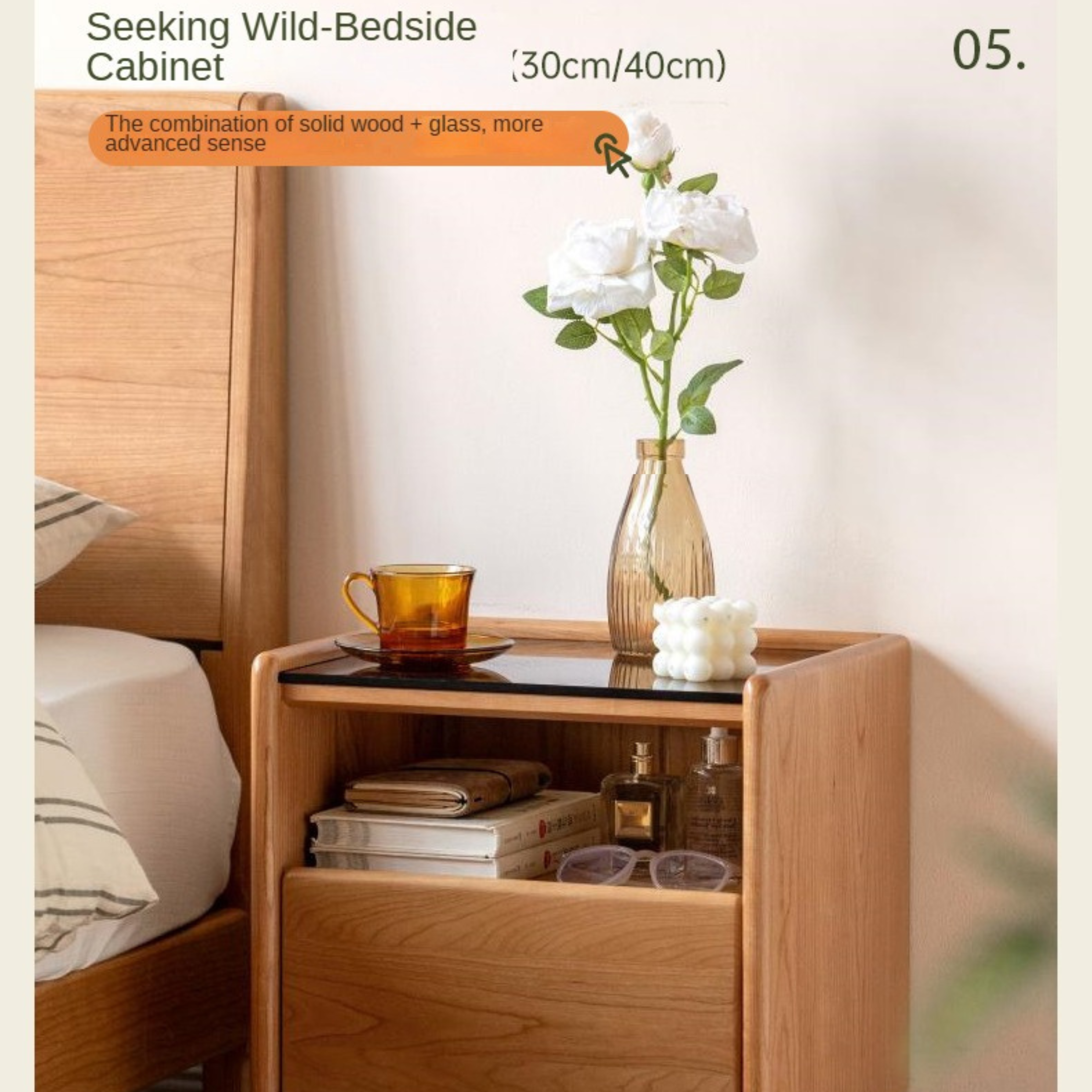 Cherry Solid Wood Retro Nightstand