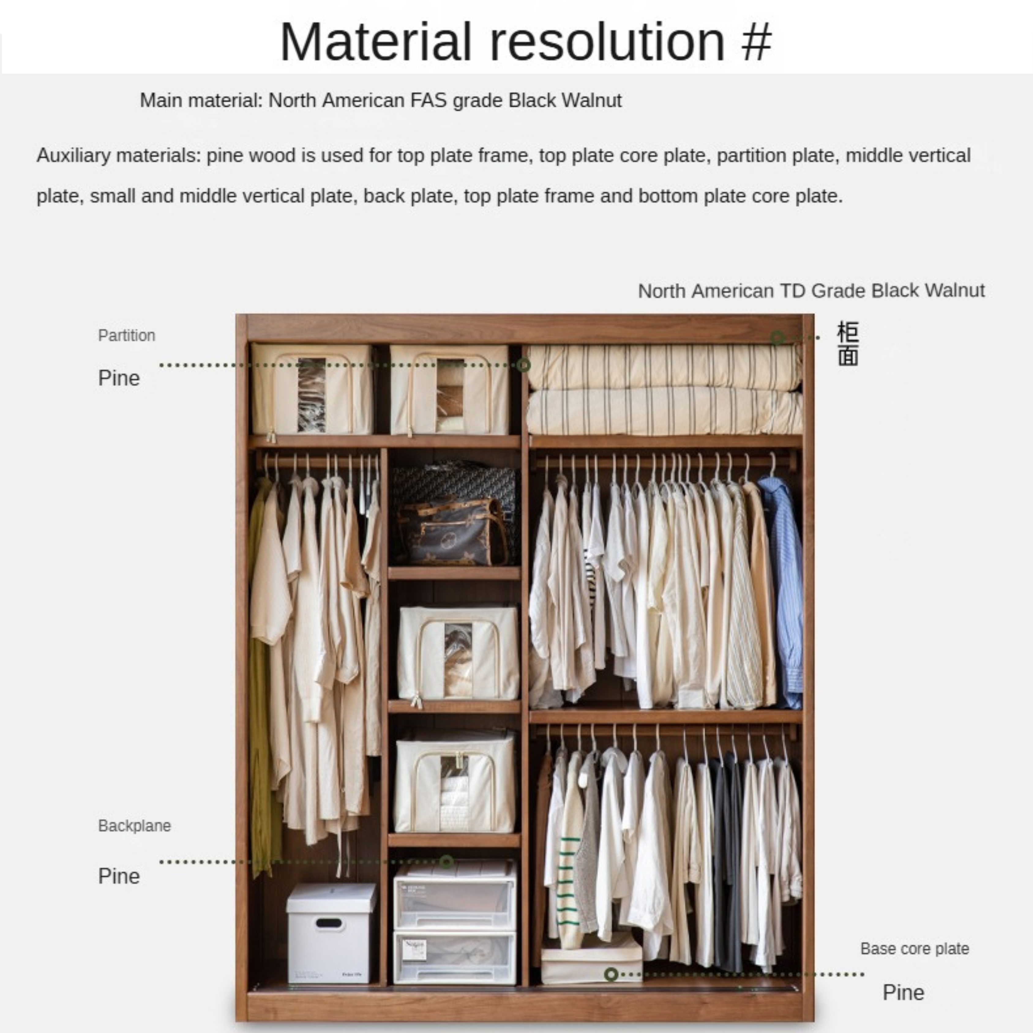 Black Walnut Solid Wood Wardrobe Sliding Door