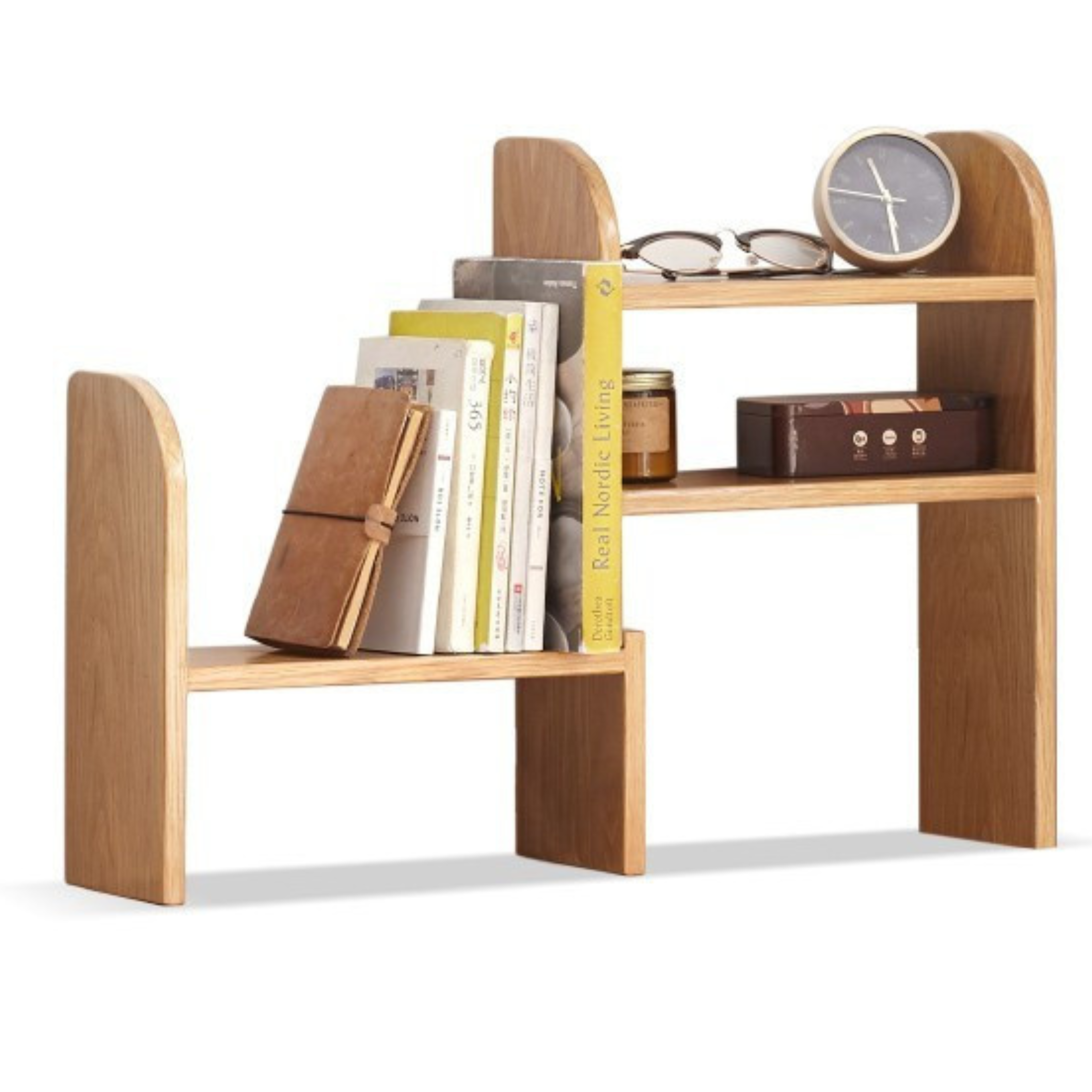 Oak Solid Wood Small Bookcase Simple Study Telescopic Organizing Shelf Nordic<