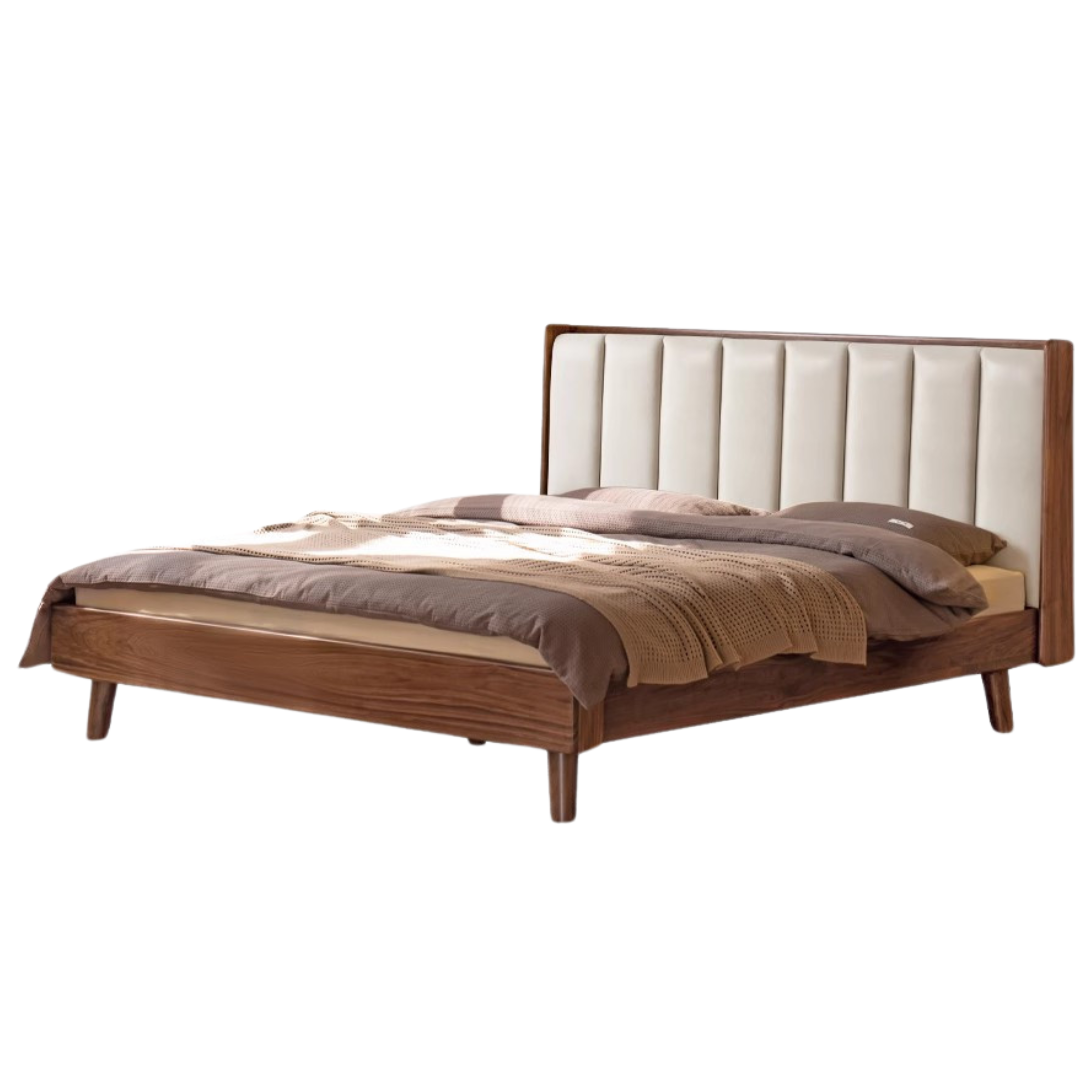 Black Walnut Solid Wood leather Simple High Soft Back Bed
