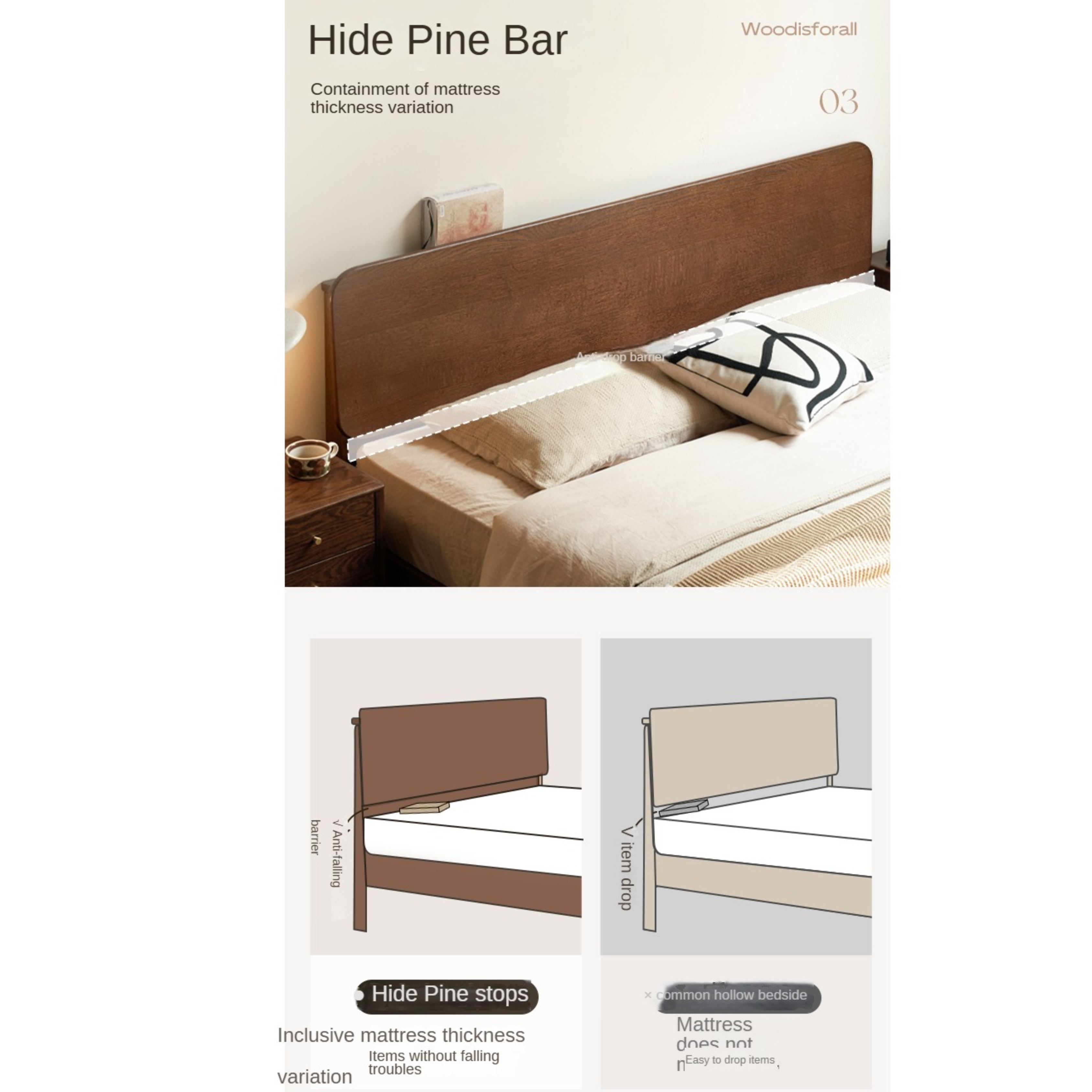 Oak Solid Wood Nordic Bed Modern