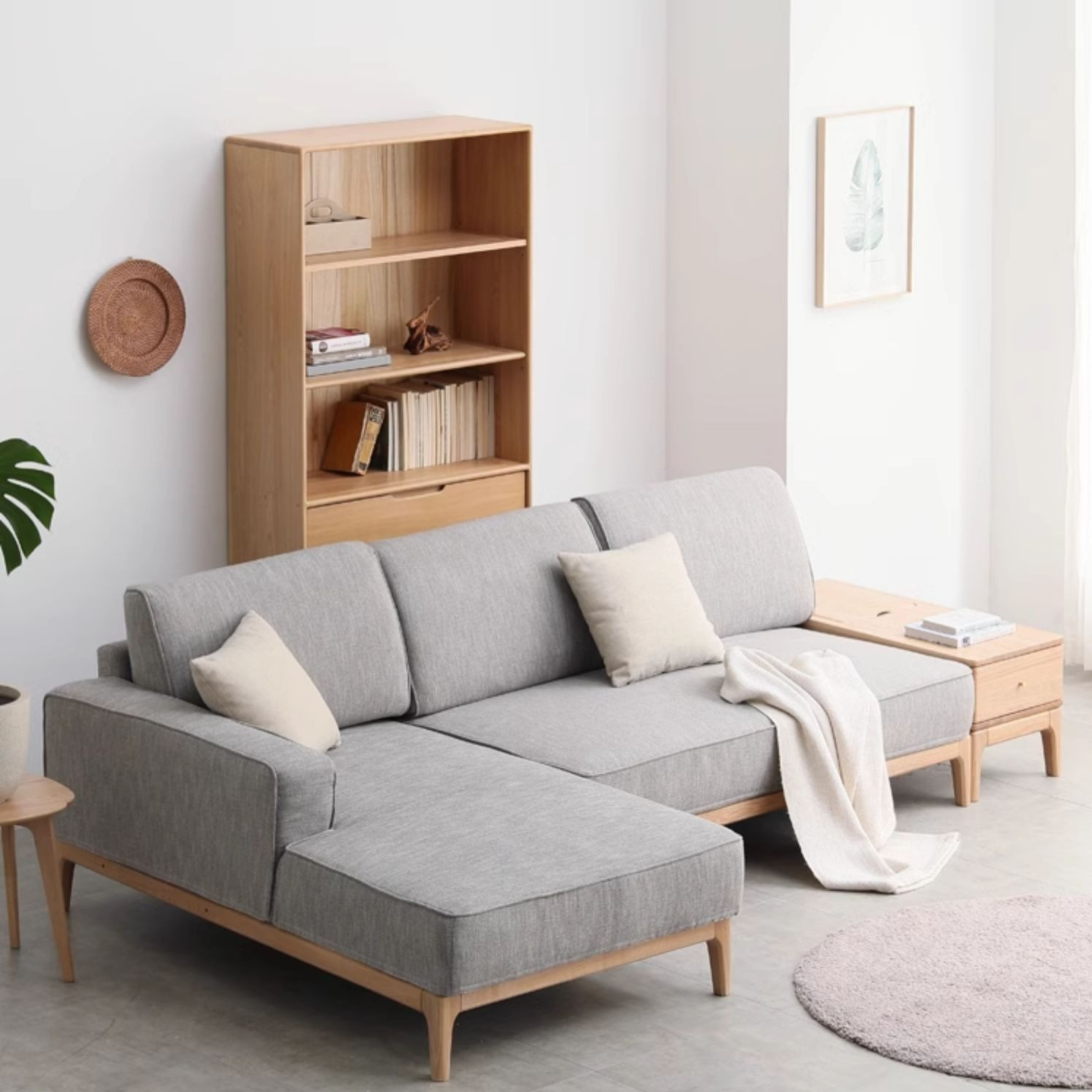 Ash Solid Wood Fabric Corner Sofa Modern Simple