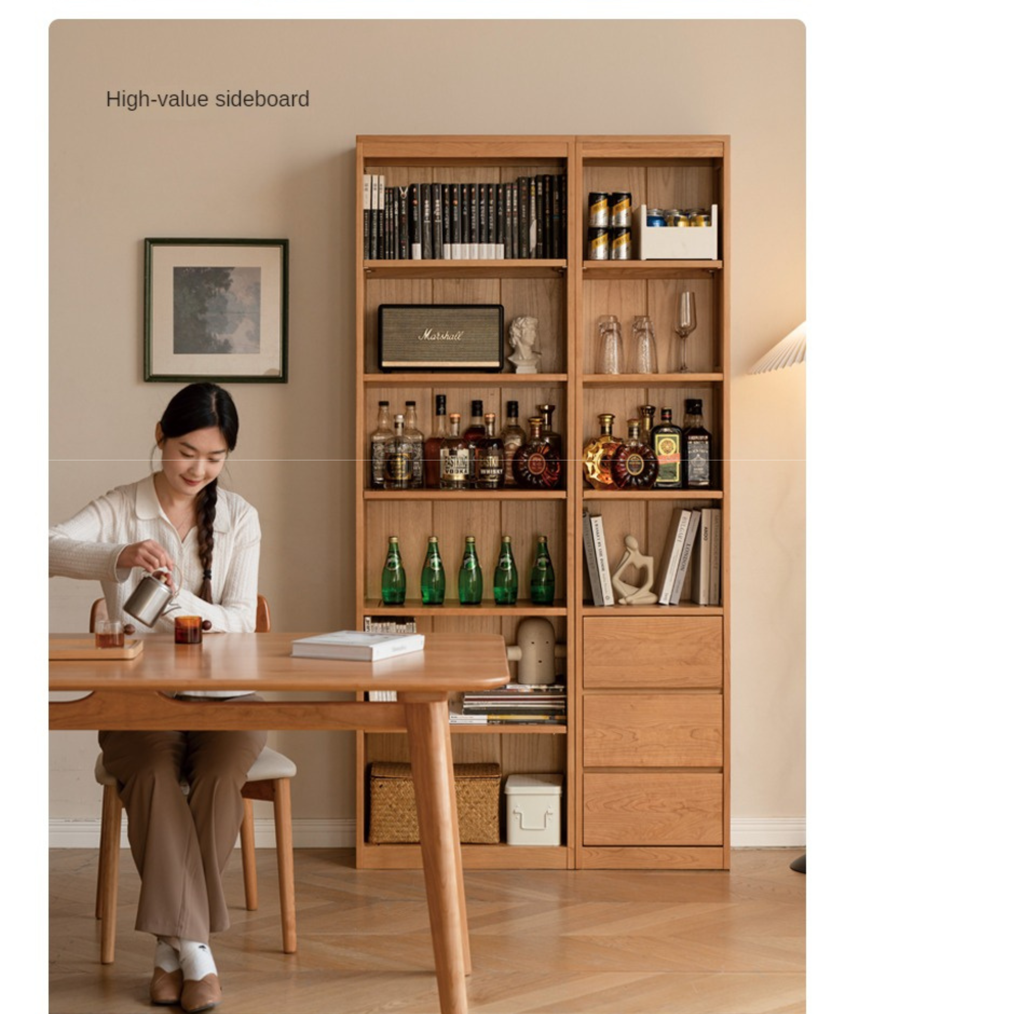 Cherry Solid Wood Bookcase Floor-Standing Free Combination Bookshelf