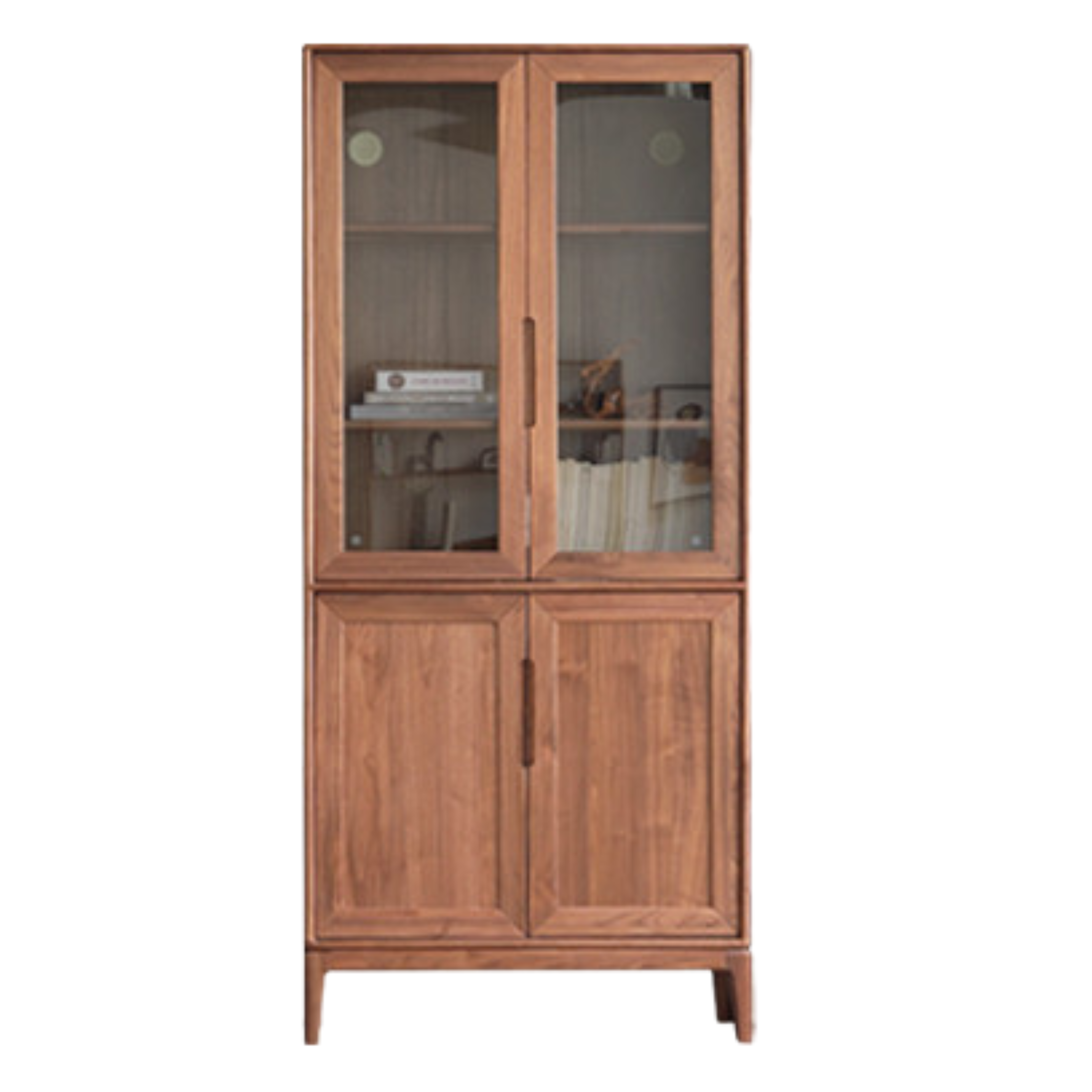 Black Walnut, Ash Solid Wood Combination Dust-Proof Glass Door Wall Floor-To-Ceiling Bookshelf<
