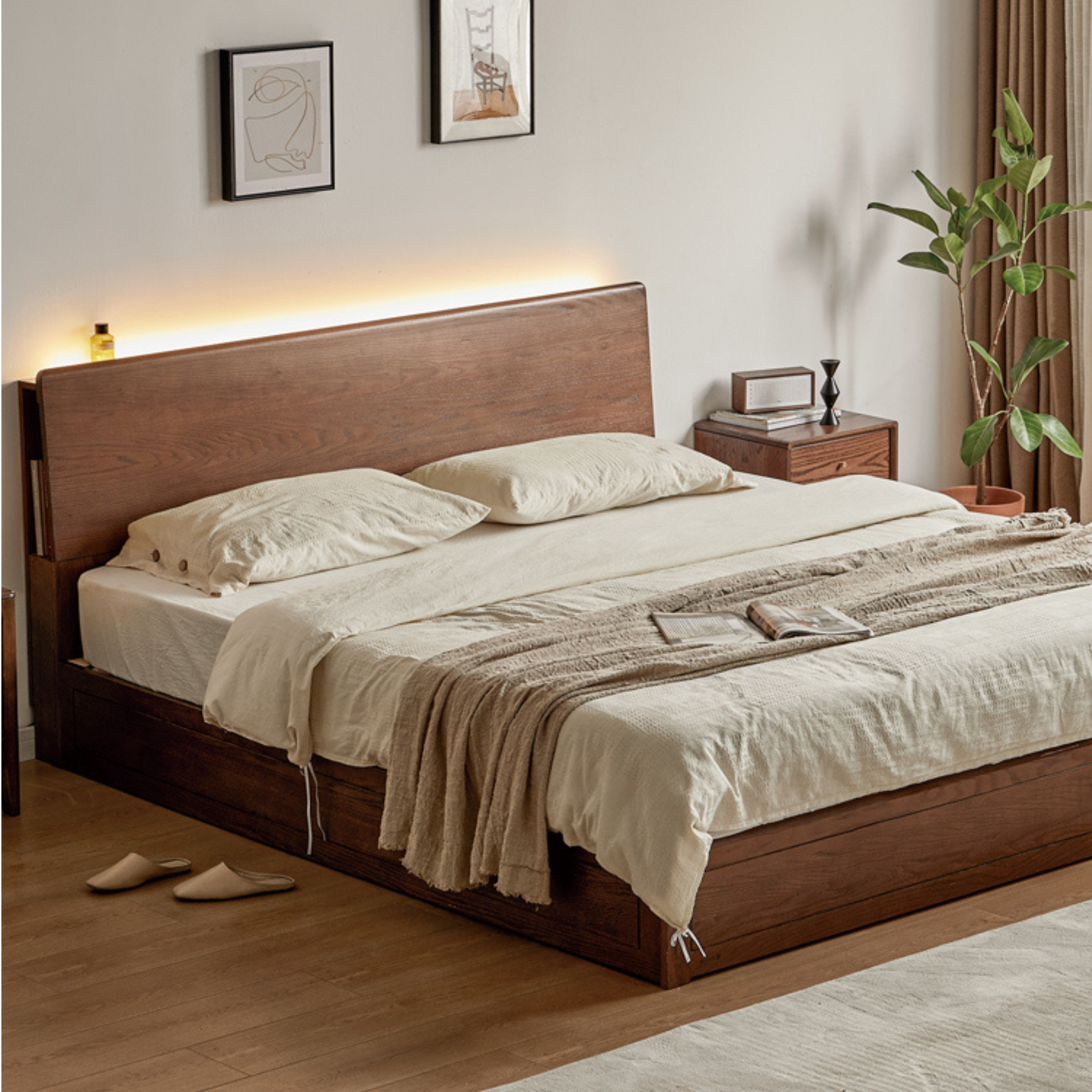 Rubberwood  Solid Wood,Oak Solid Multifunctional Storage Box Bed