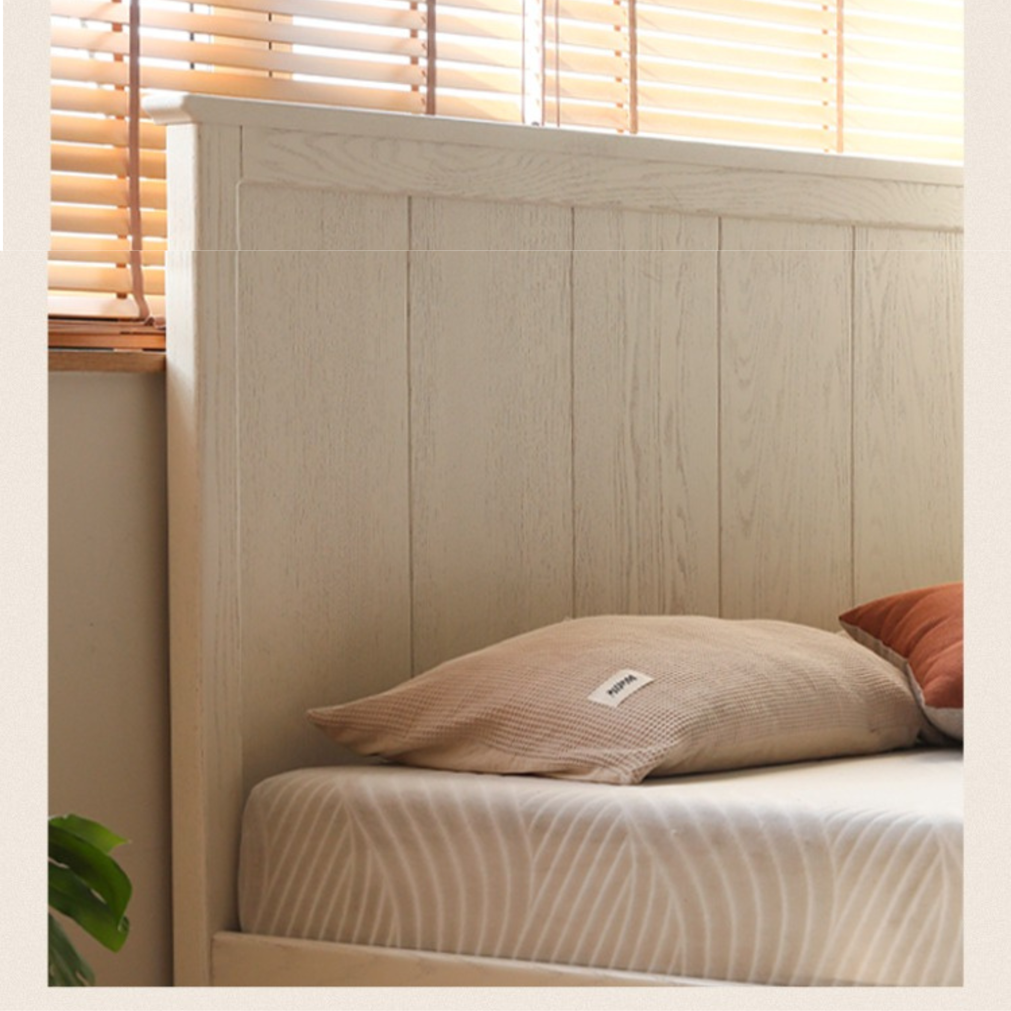 Oak solid wood high headboard full white bed American style