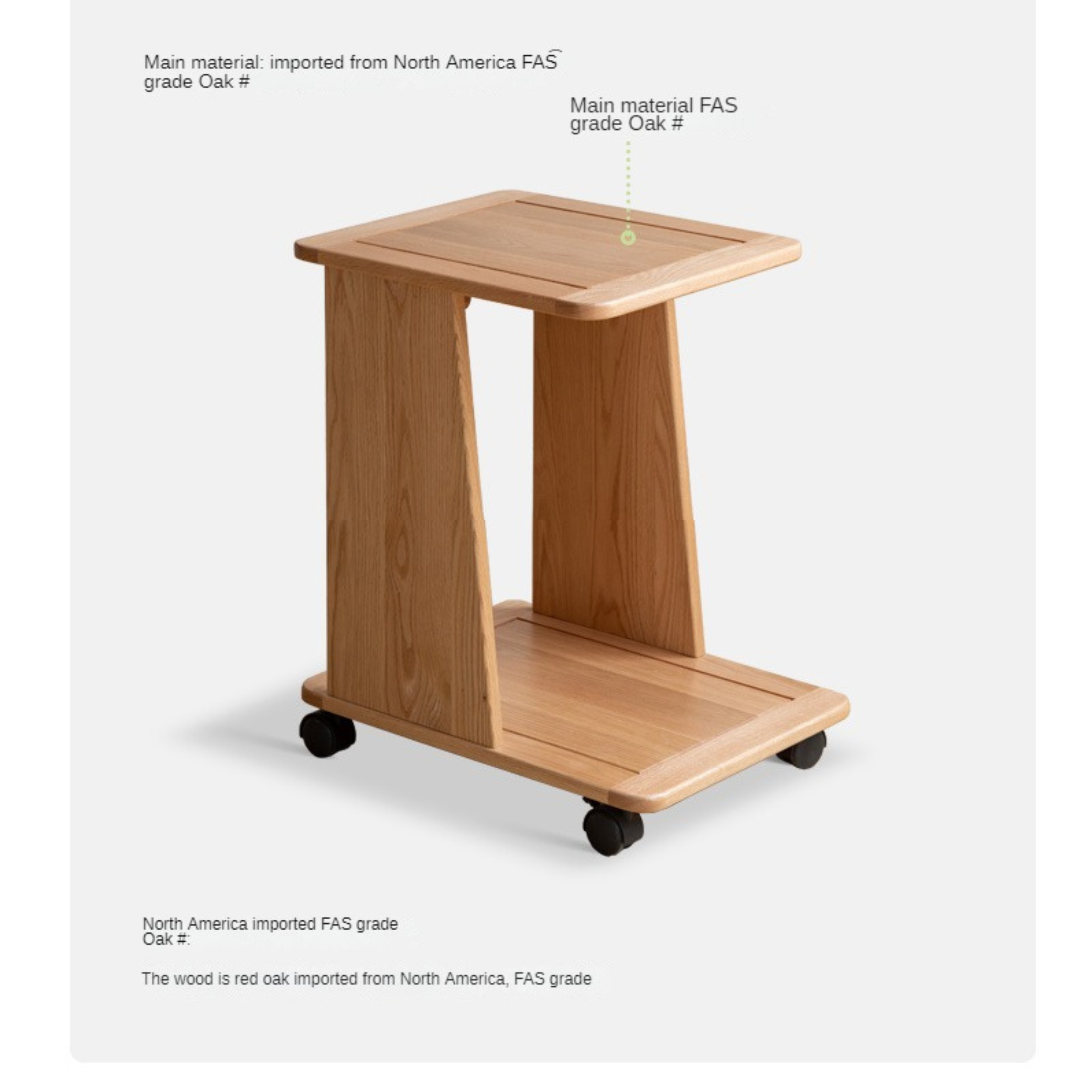 Oak Solid Wood Trolley mobile storage rack