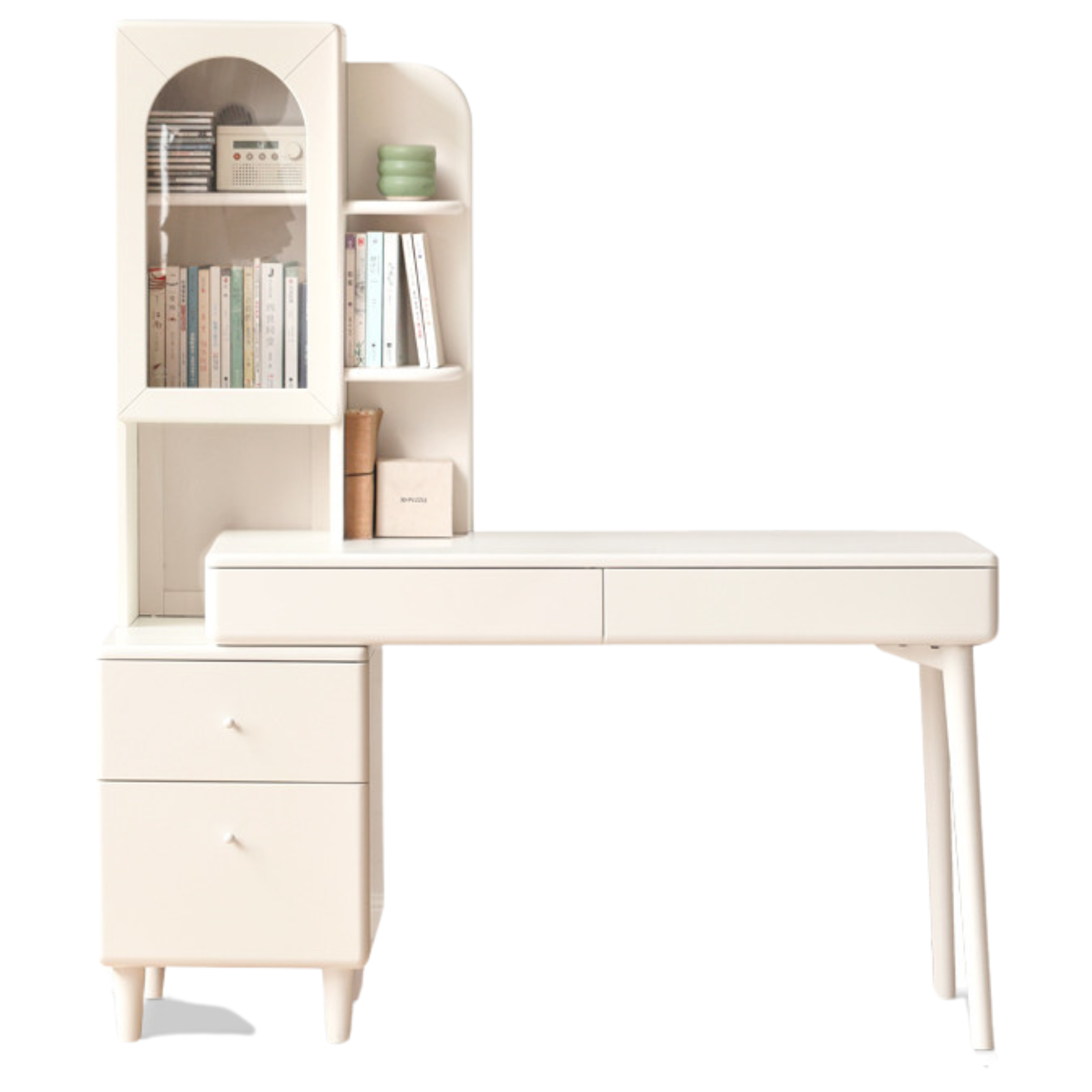 Poplar Solid Wood Retractable Desk and Bookshelf