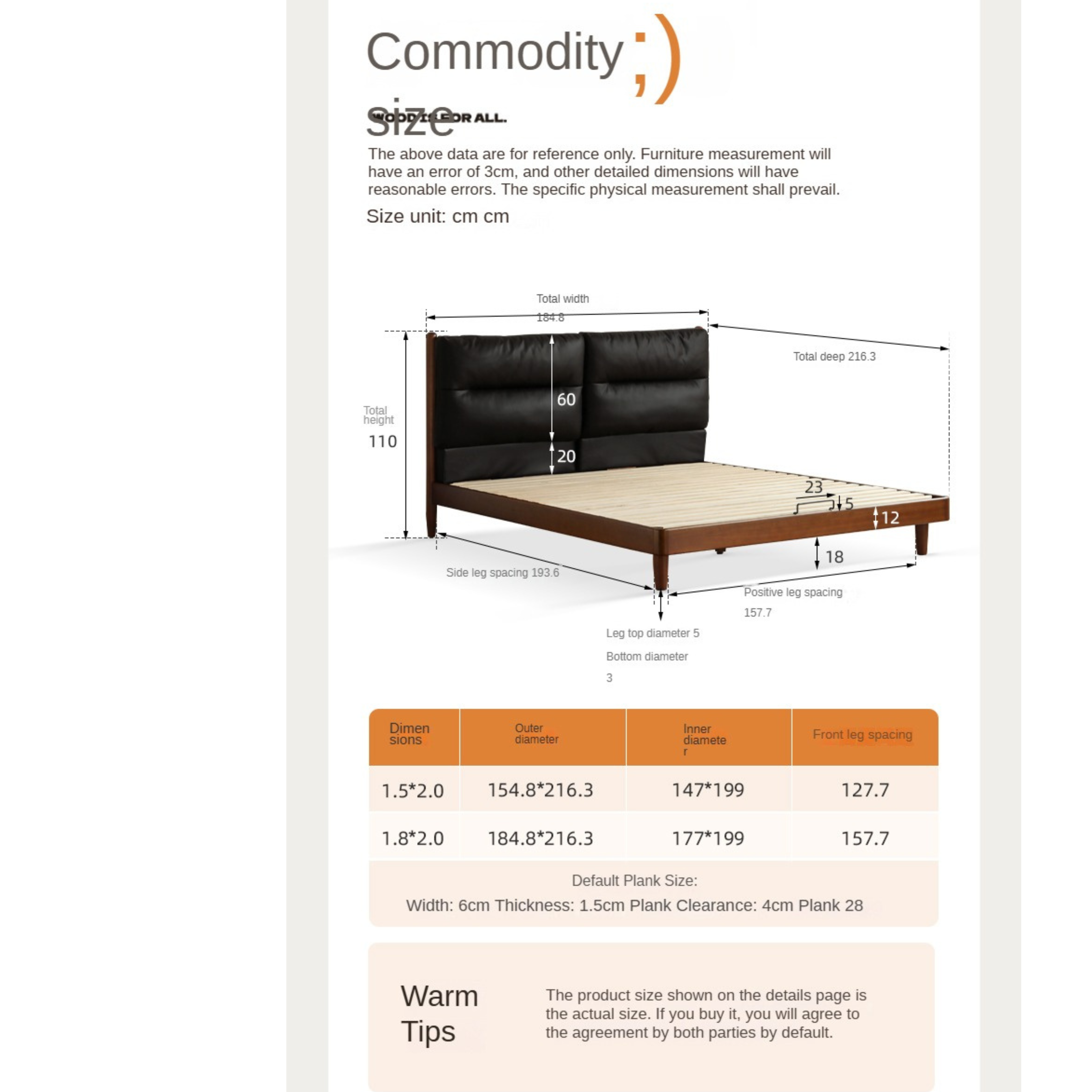 Poplar Solid Wood Bed Retro Soft Bed