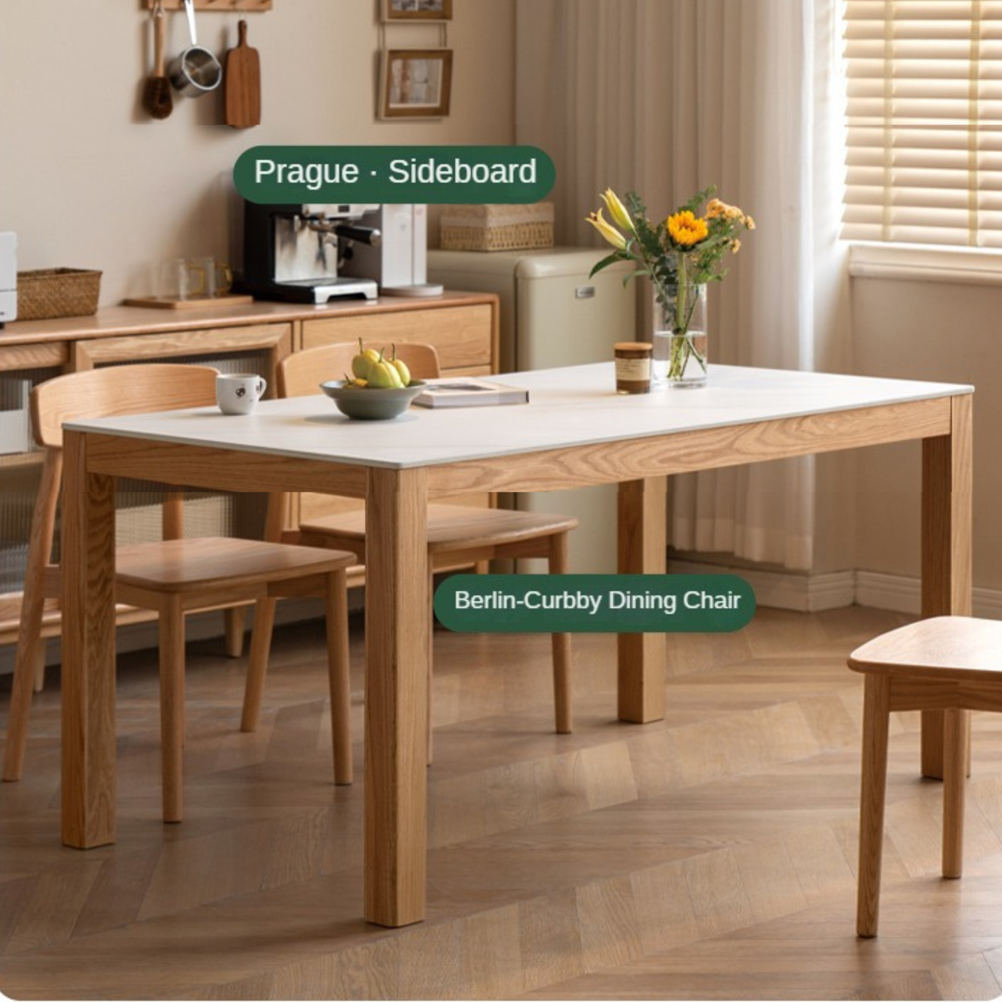 Oak Solid Wood Rectangular Rock Plate Dining Table