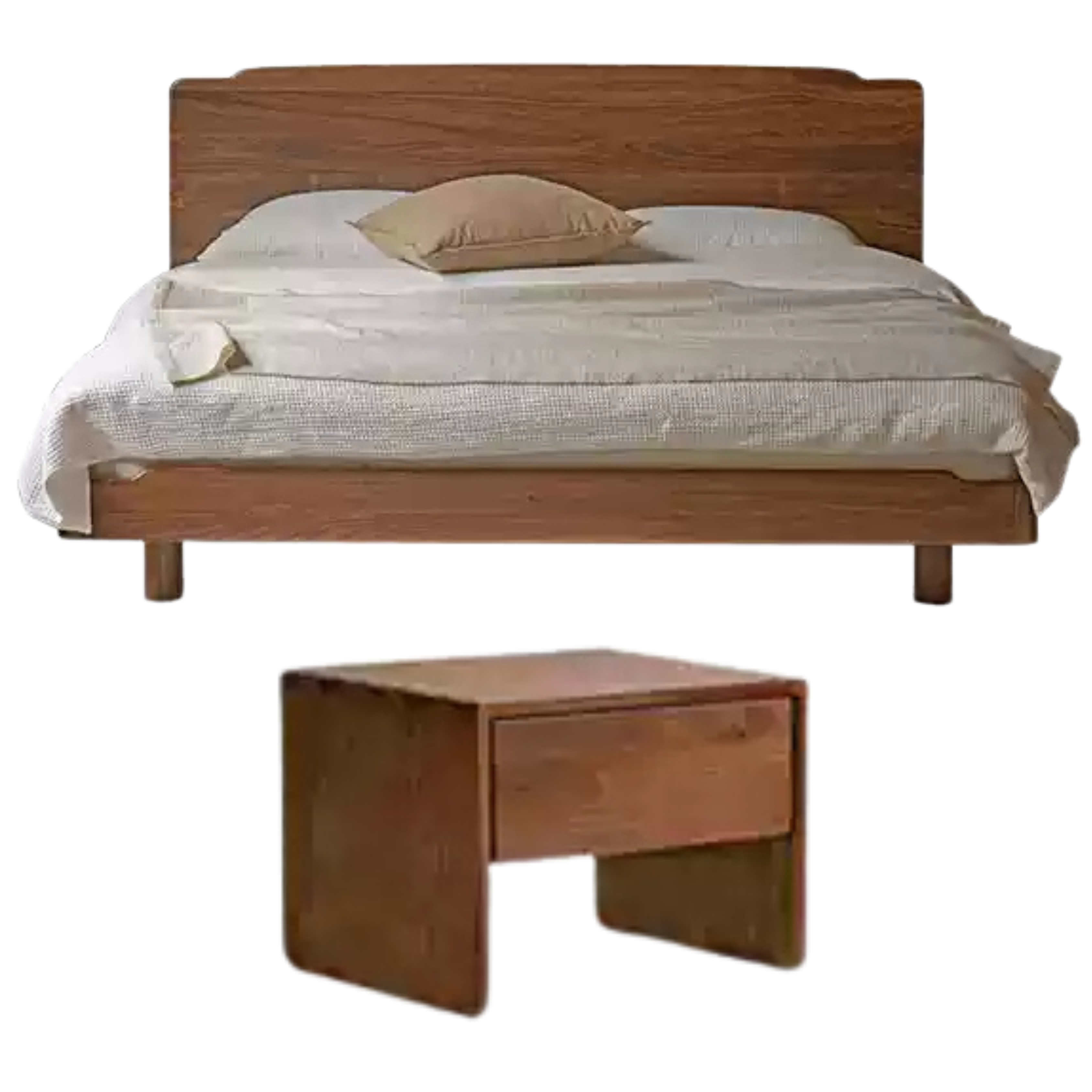 Black Walnut Solid Wood Big Bed with Light