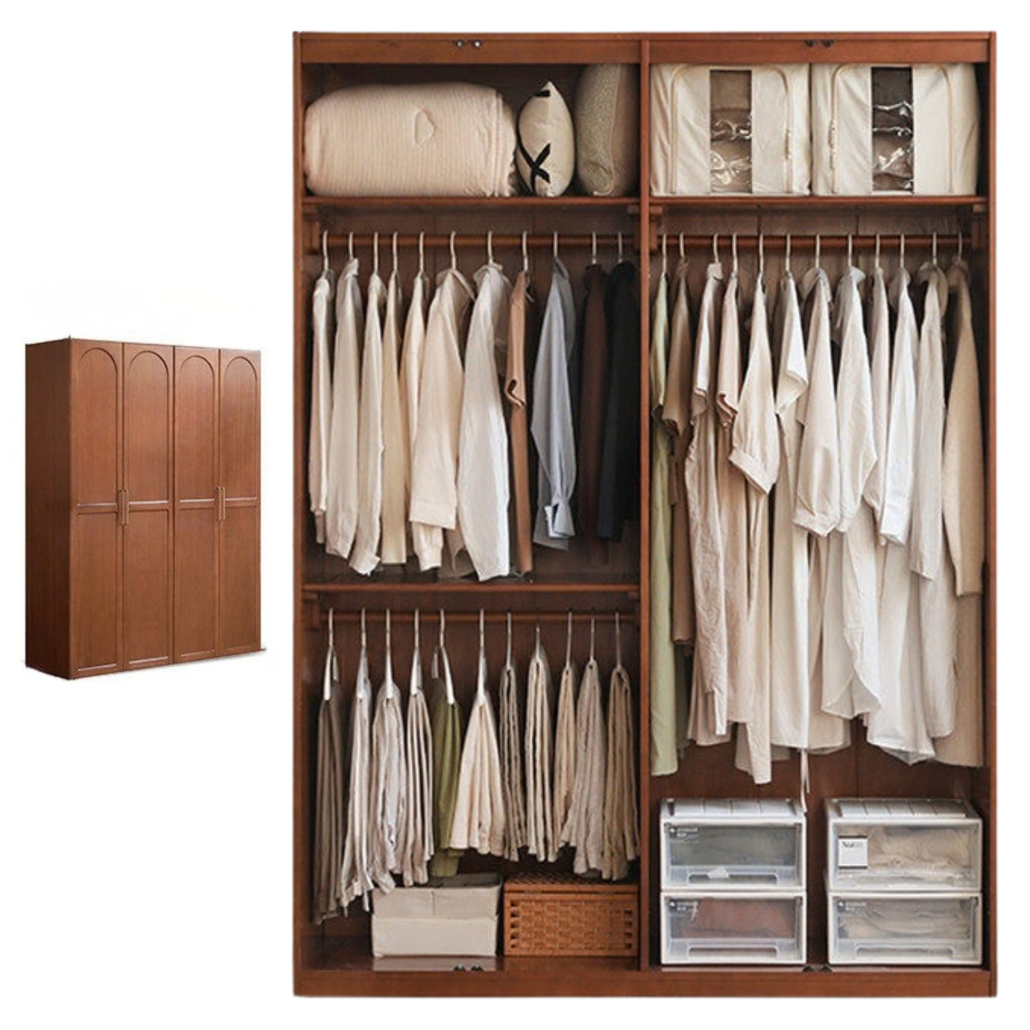 Poplar Solid Wood Double Door Wardrobe.