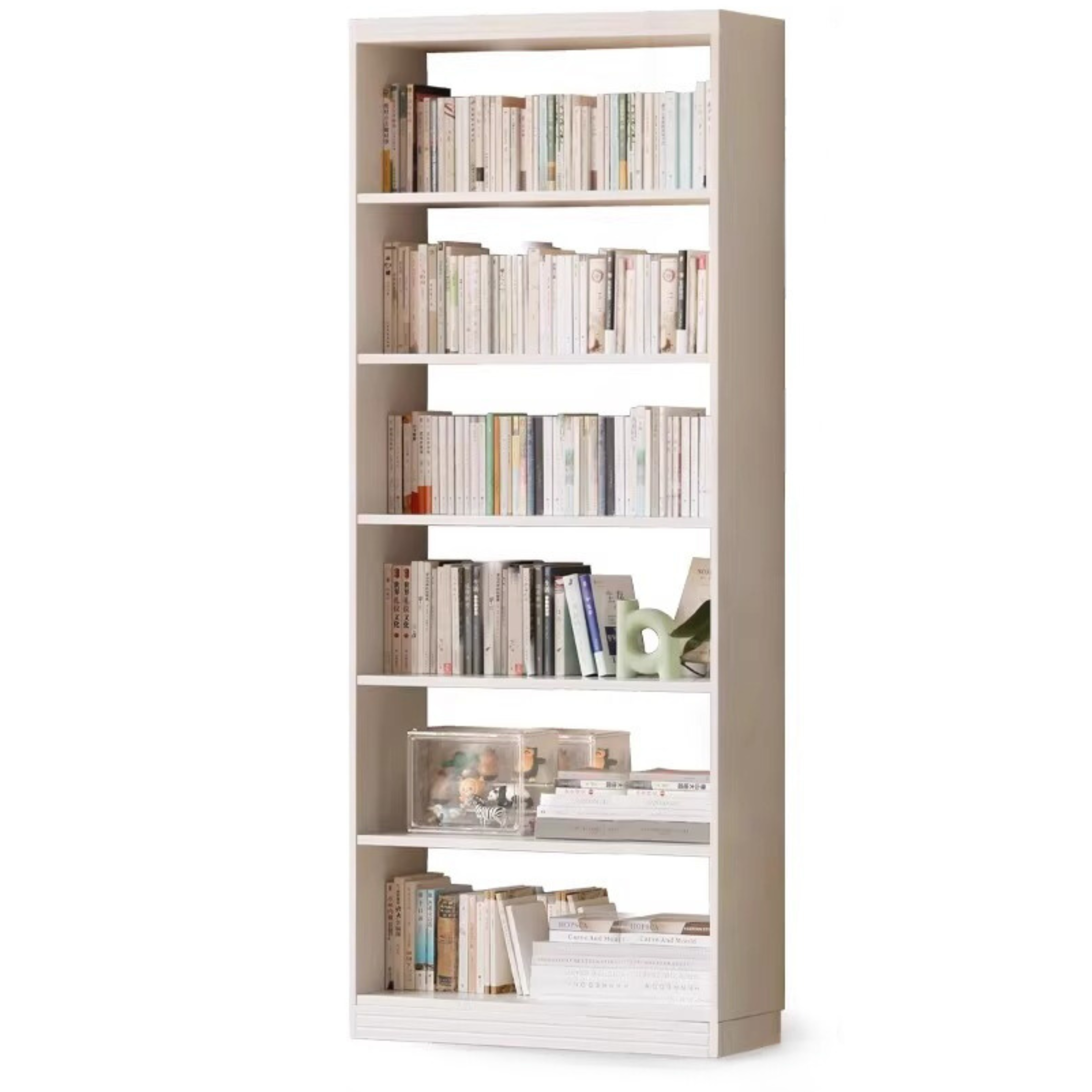 Poplar, Rubber Solid Wood Bookshelf Wall-To-Ceiling Shelf White Cream Style