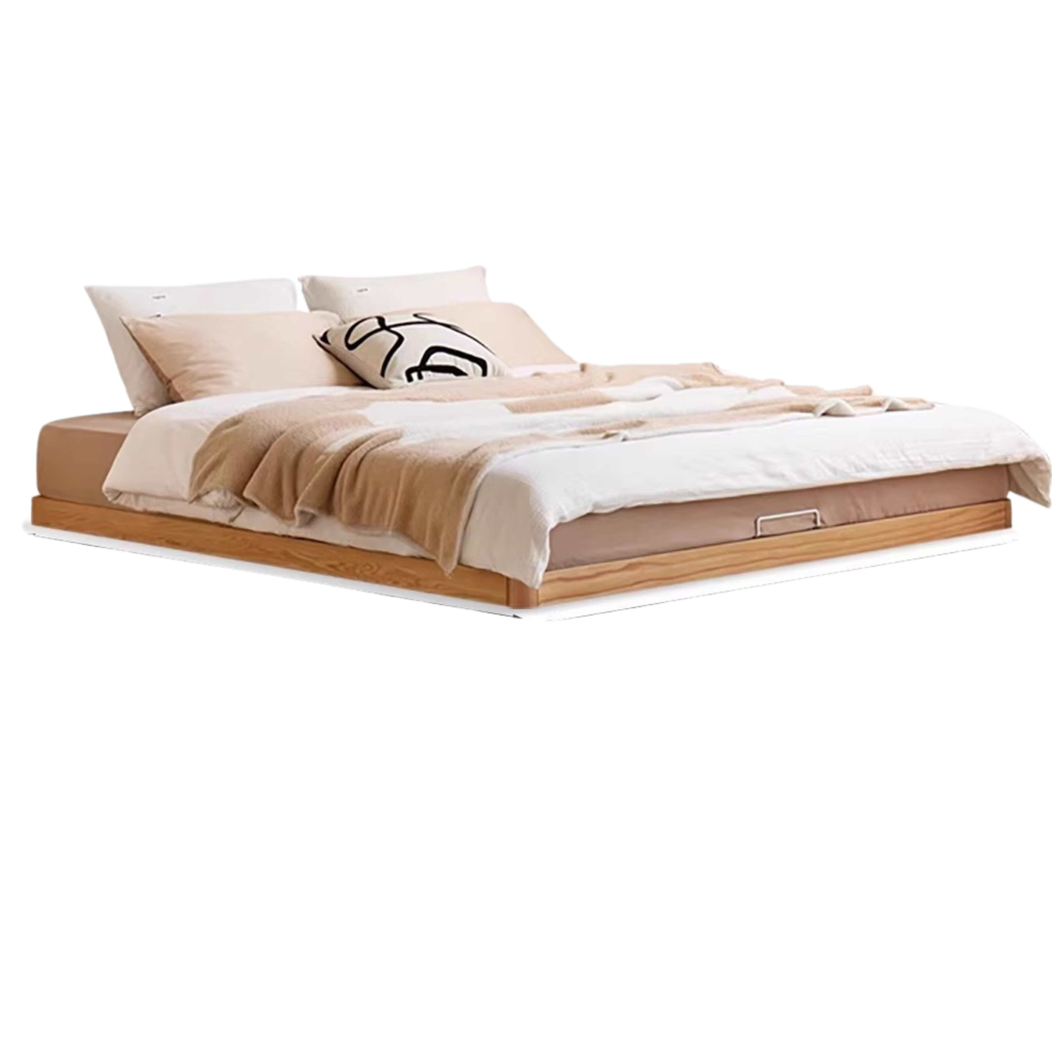 Oak solid wood platform bed, headboard-free floor bed splicing tatami cream style<