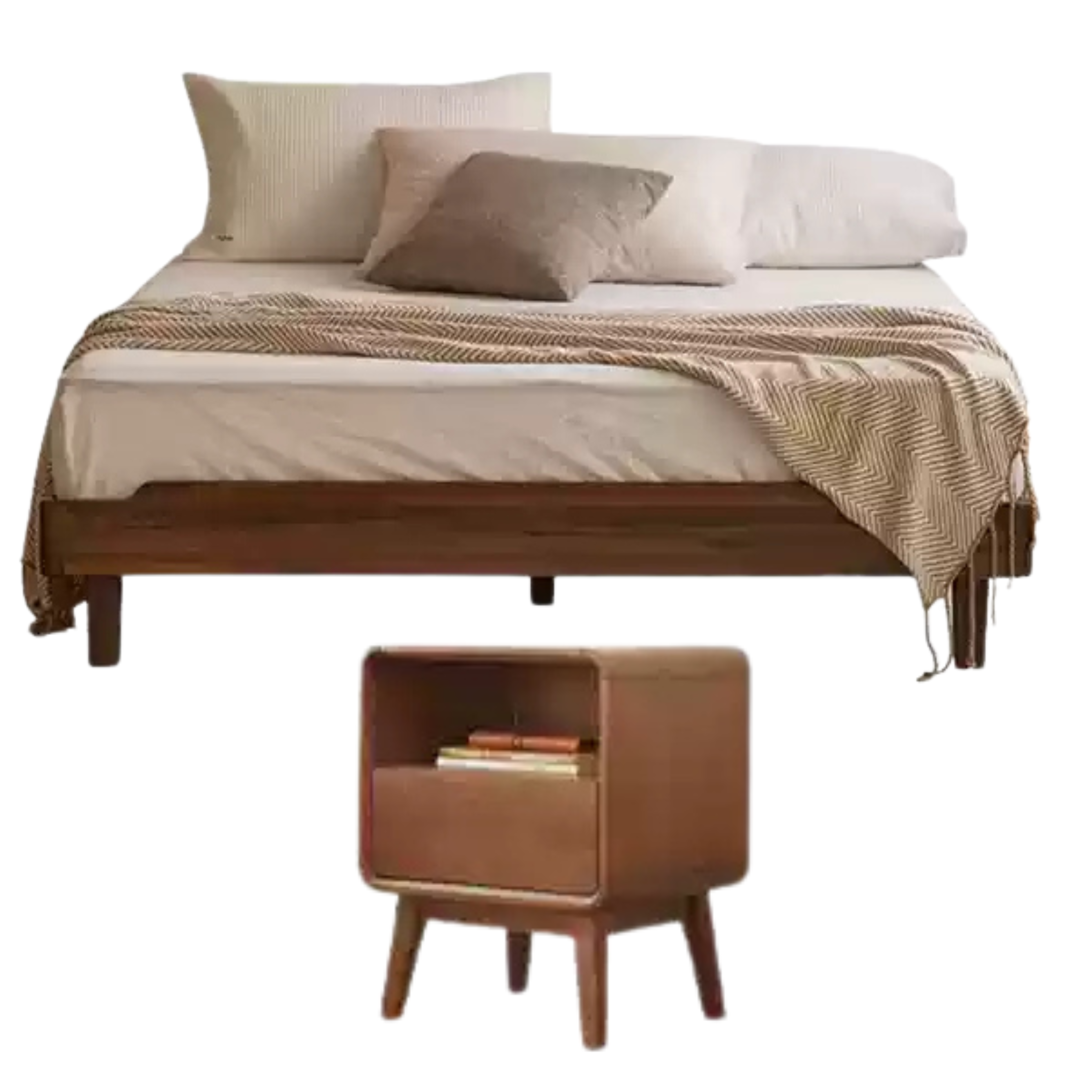 Black Walnut, Ash Solid Wood Platform Bed, Headboard-Free Bed