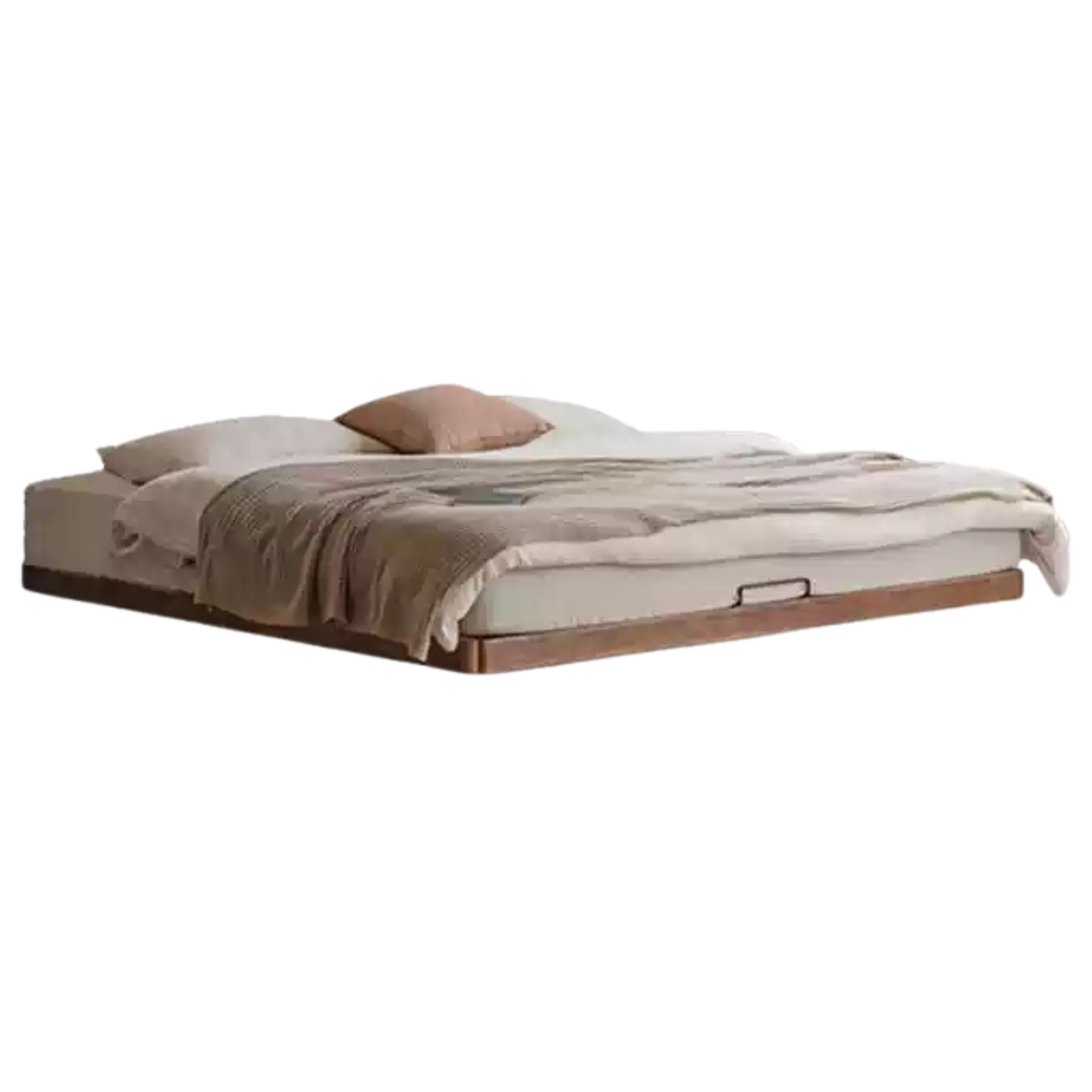 Black Walnut, Oak Solid Wood Suspended Platform Bed, Headboard-Free Bed