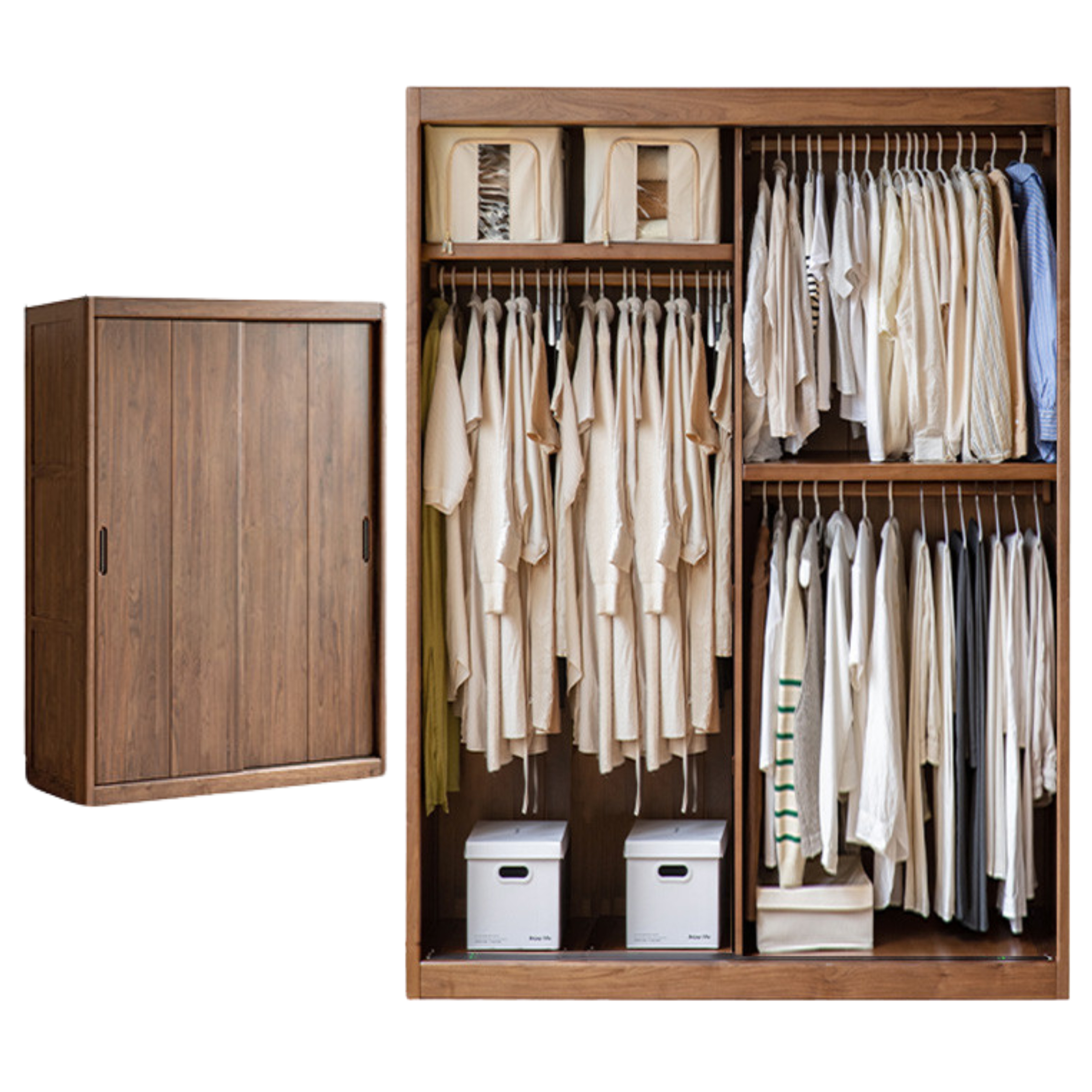Black Walnut Solid Wood Wardrobe Sliding Door