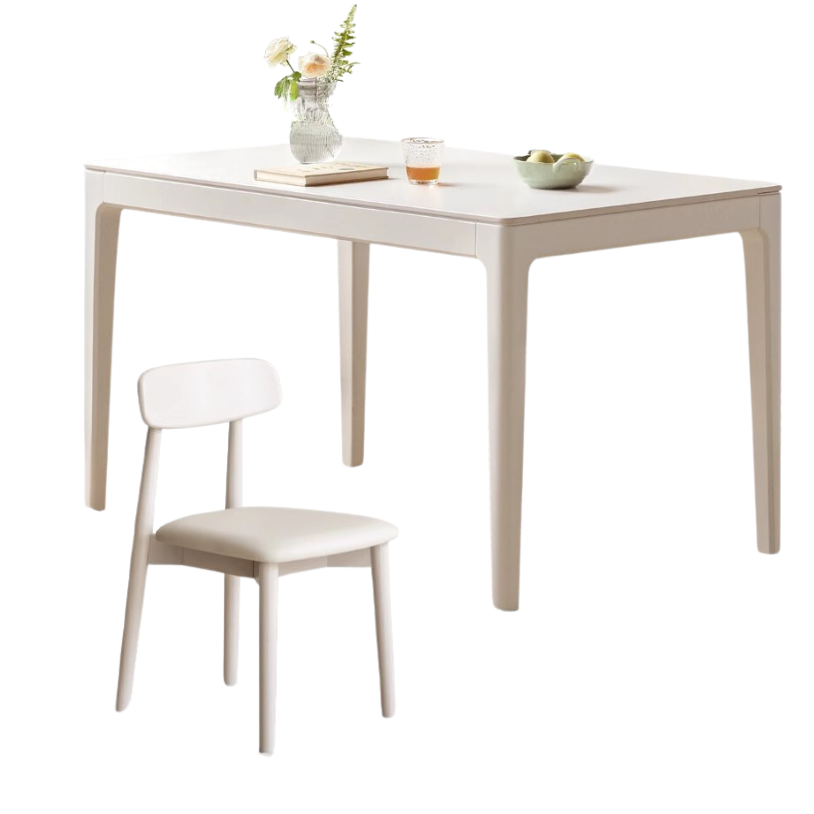 Birch Solid Wood Rock Plate Dining Table White Cream