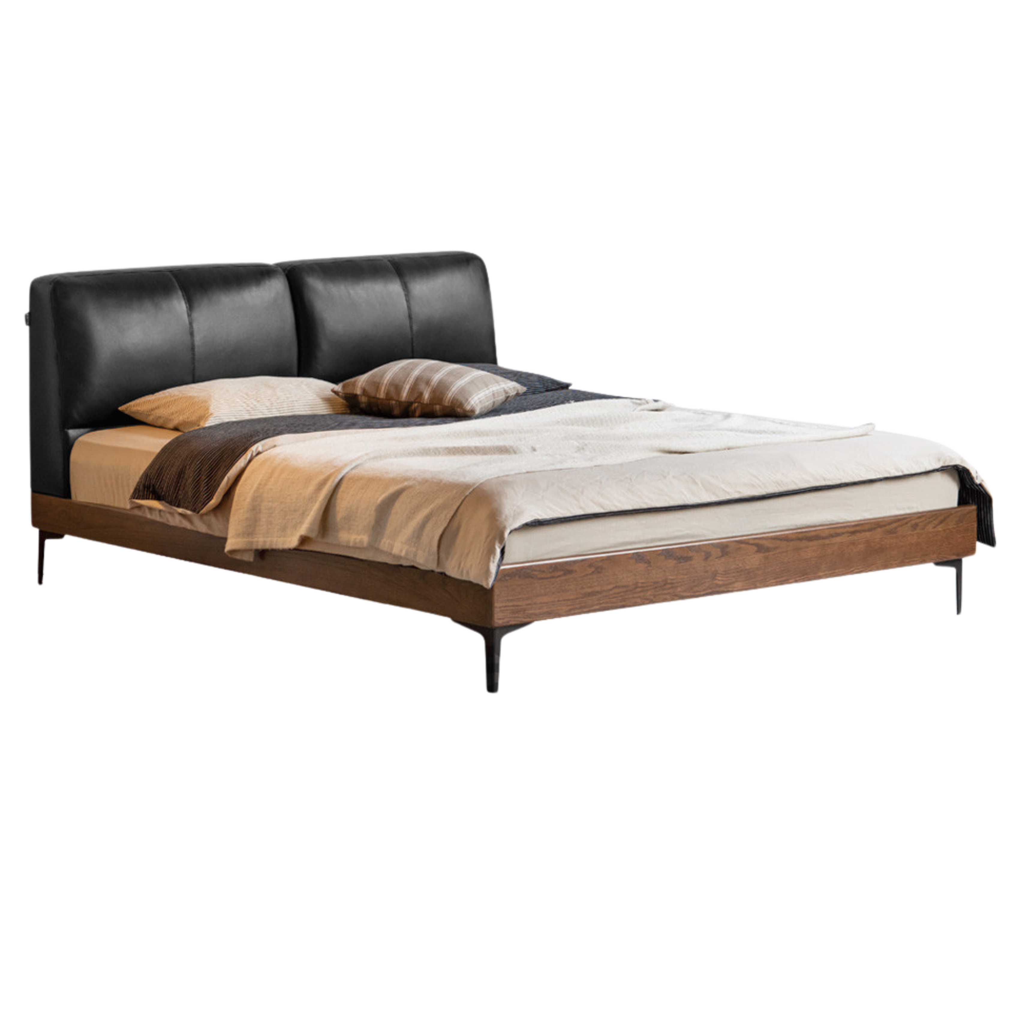 Oak Solid Wood Soft Leather Bed Light Luxury