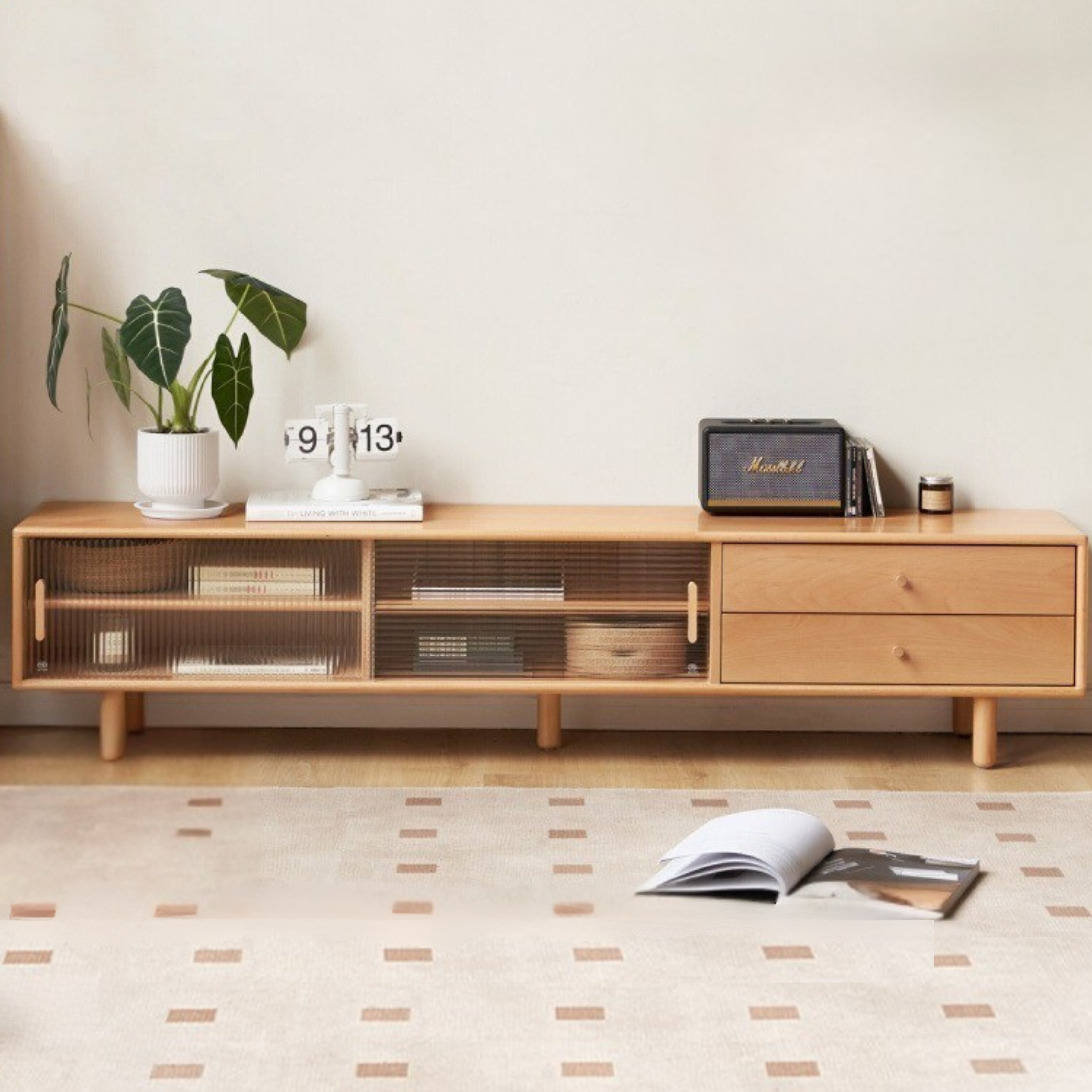 European Beech Solid Wood Large Capacity TV Cabinet