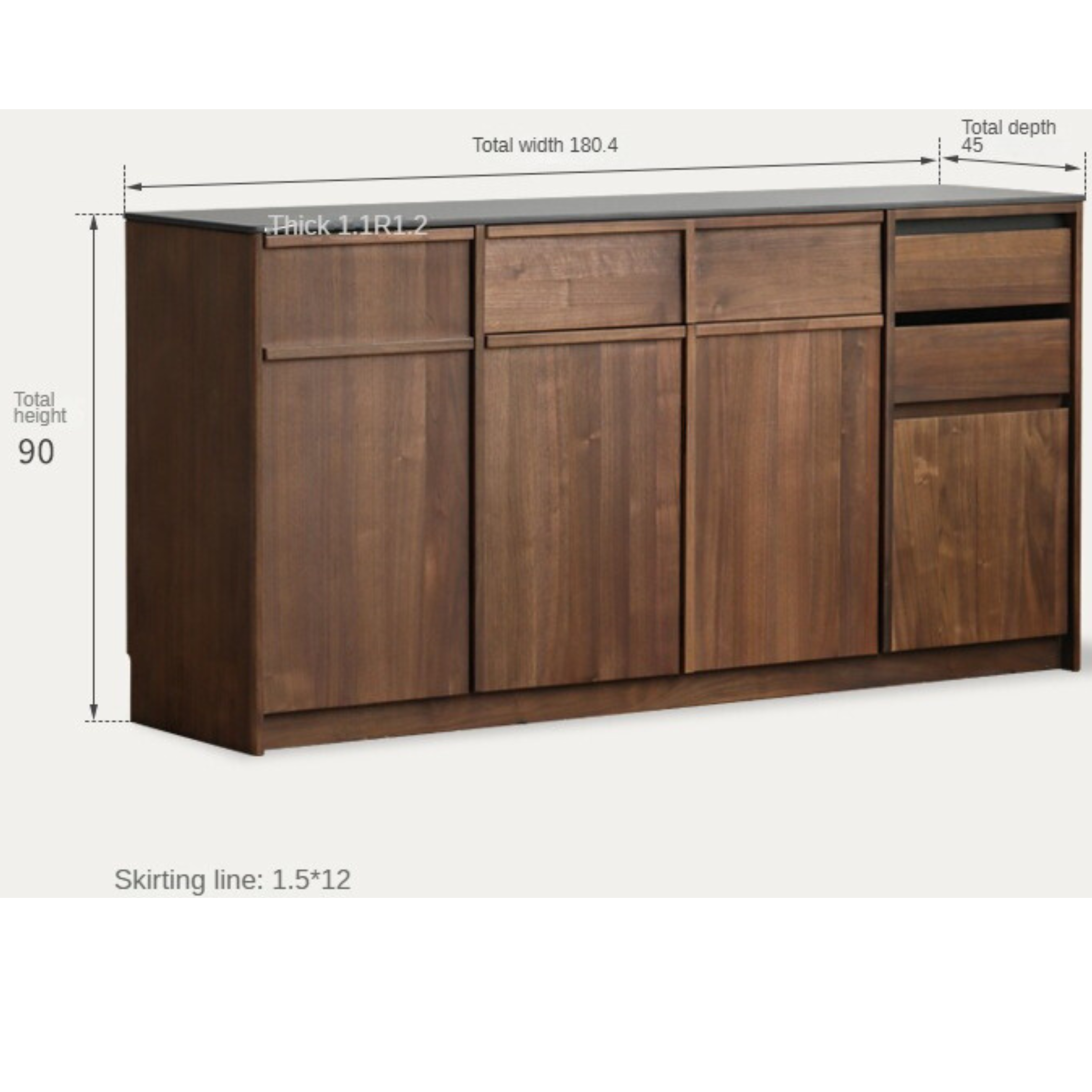 Black Walnut Solid Wood Dining Sideboard Rock Board Light Luxury