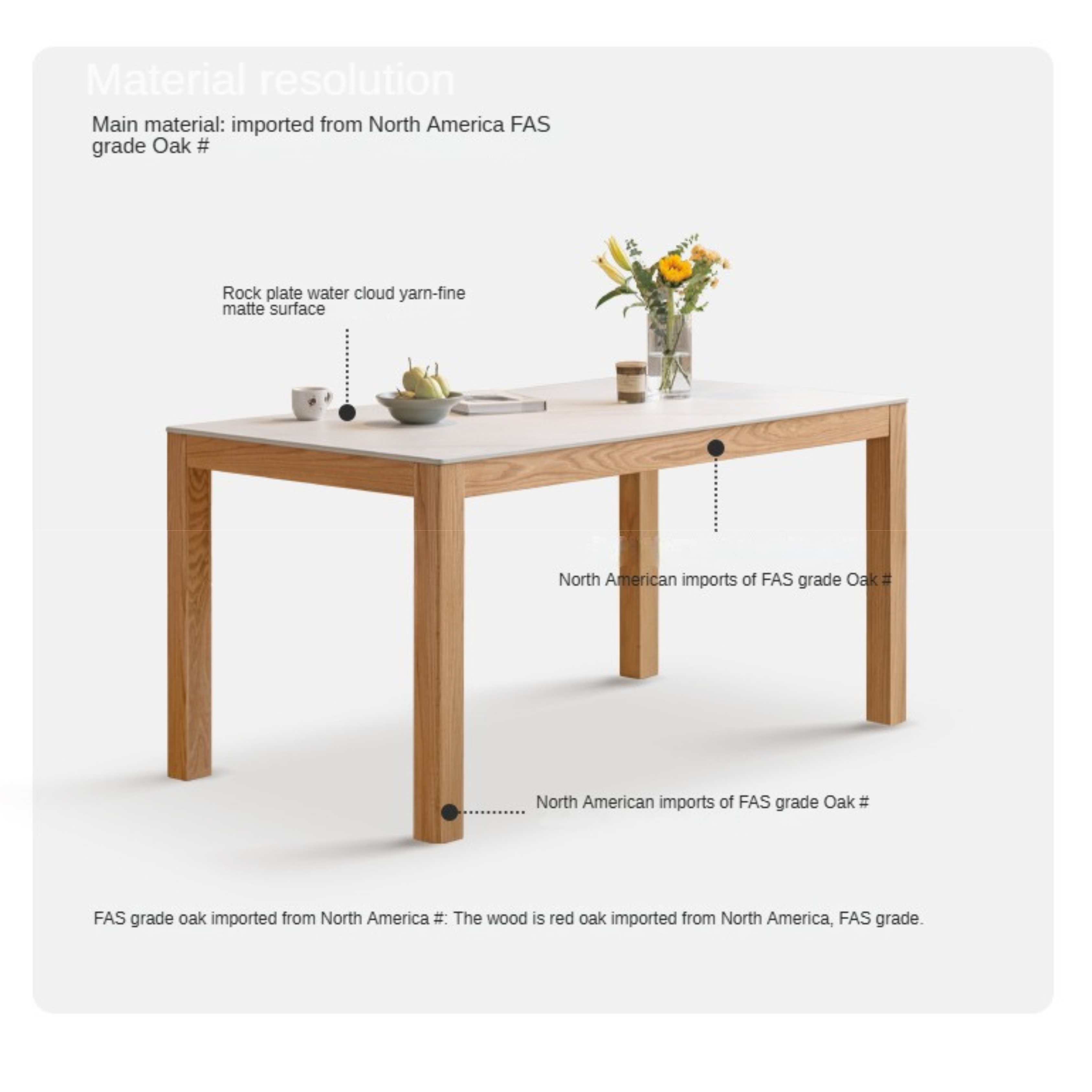 Oak Solid Wood Rectangular Rock Plate Dining Table