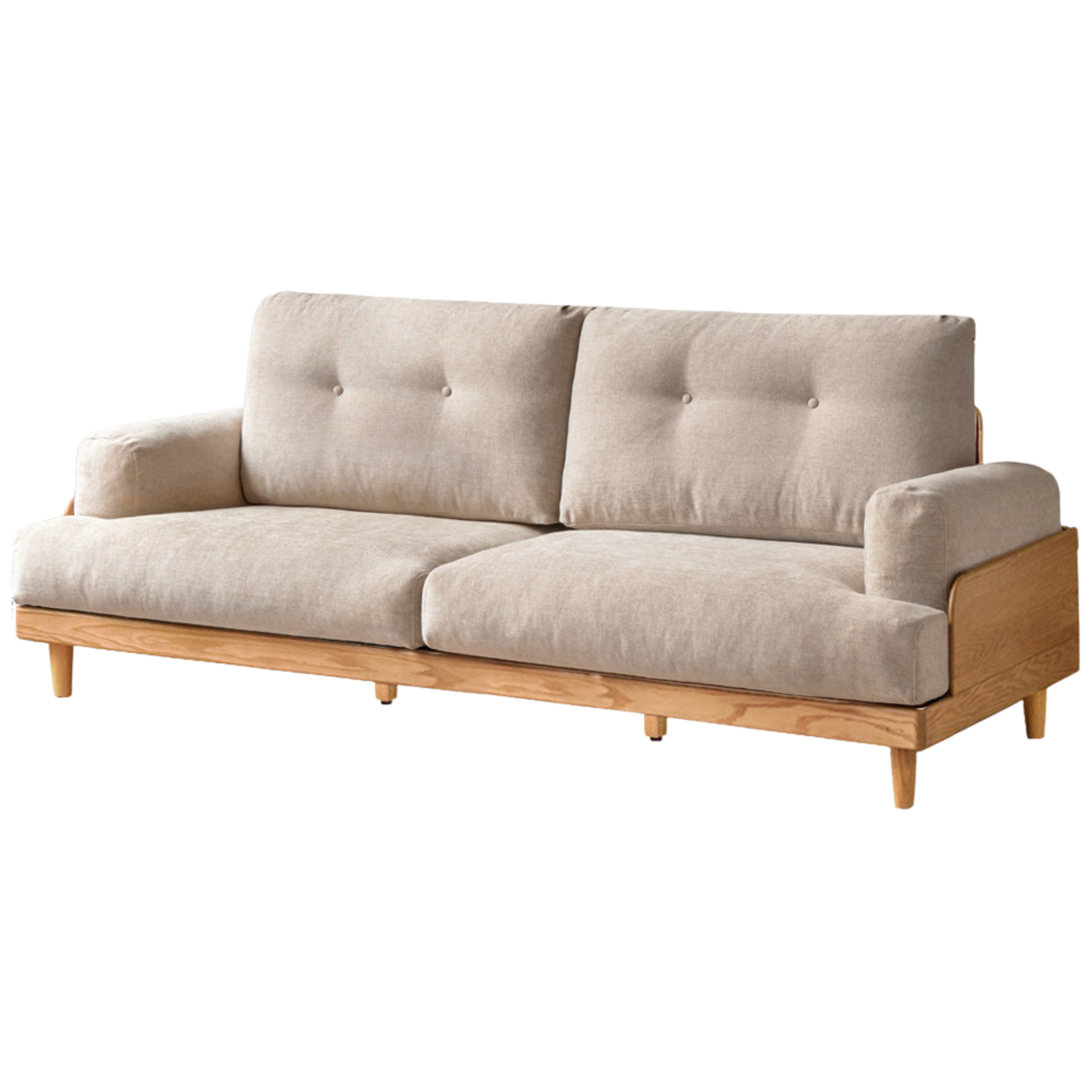 Oak Solid Wood Leather, Fabric High Back Sofa.