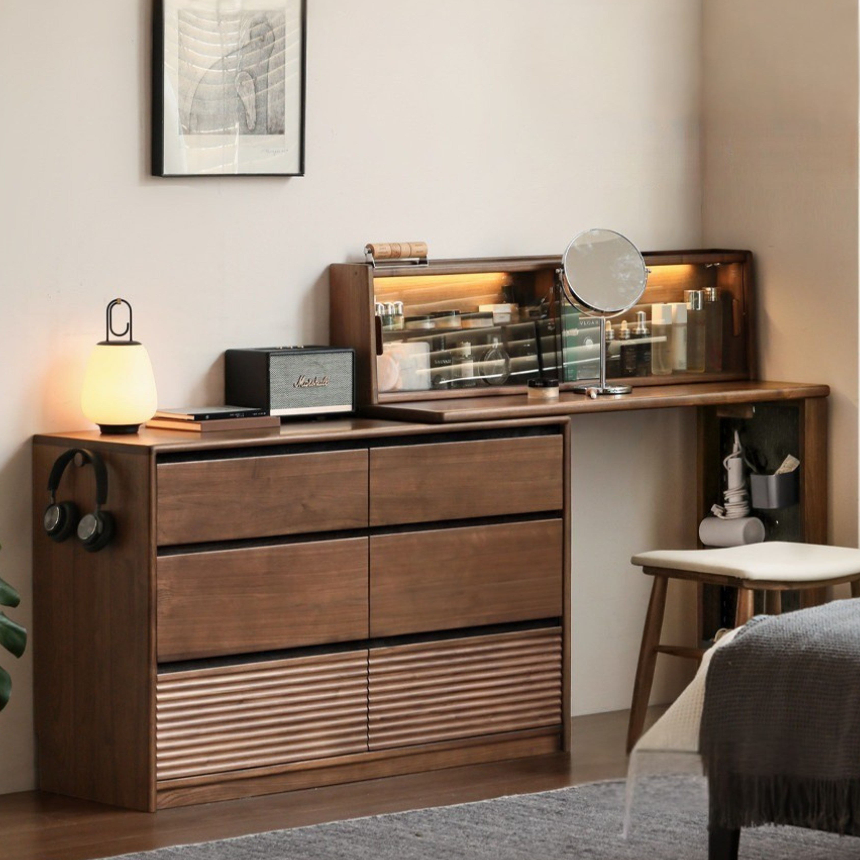 Black Walnut Solid Wood Light Luxury Retractable Dressing Table